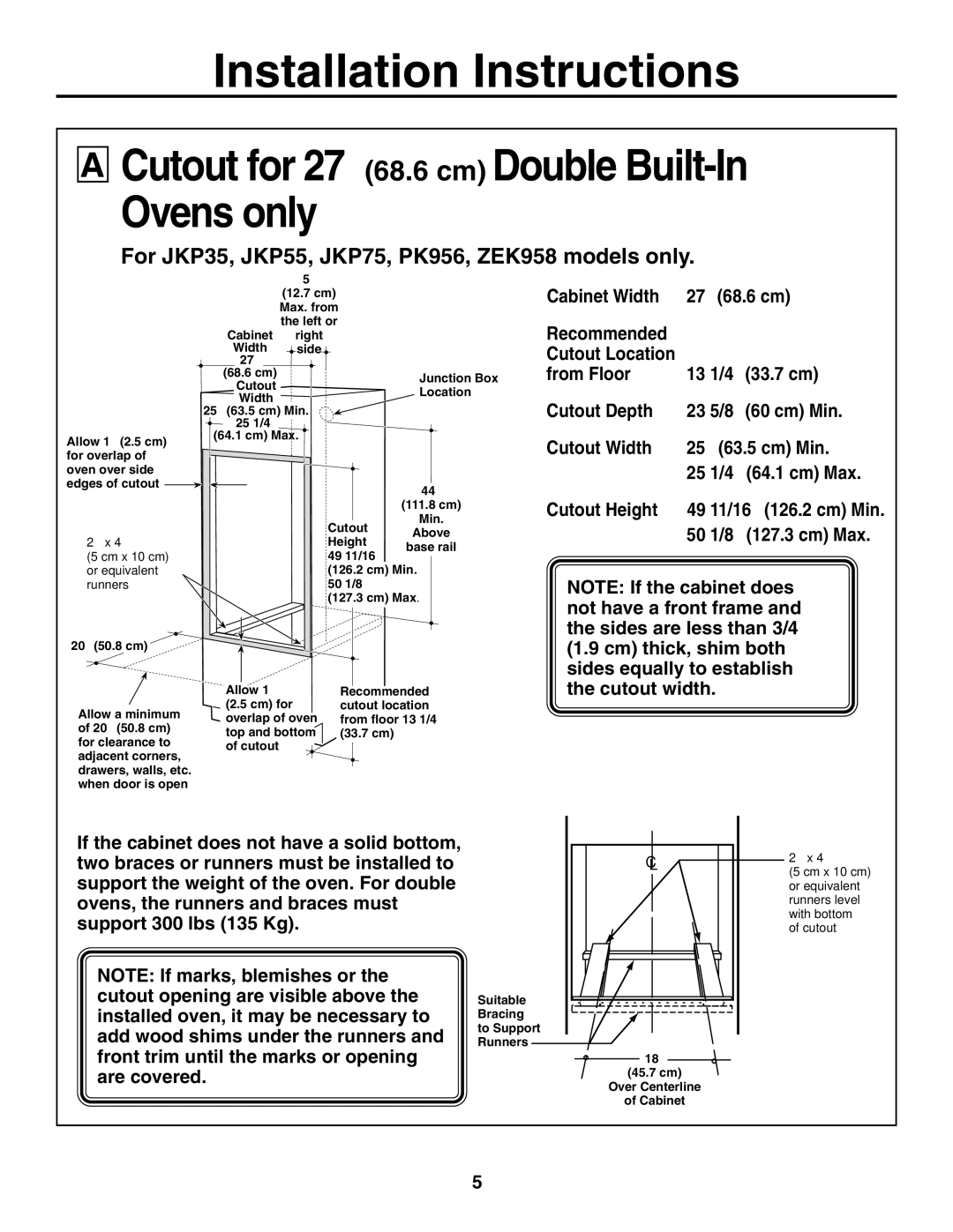 GE r08654v-1 Cutout for 27″ 68.6 cm Double Built-In Ovens only, For JKP35, JKP55, JKP75, PK956, ZEK958 models only 