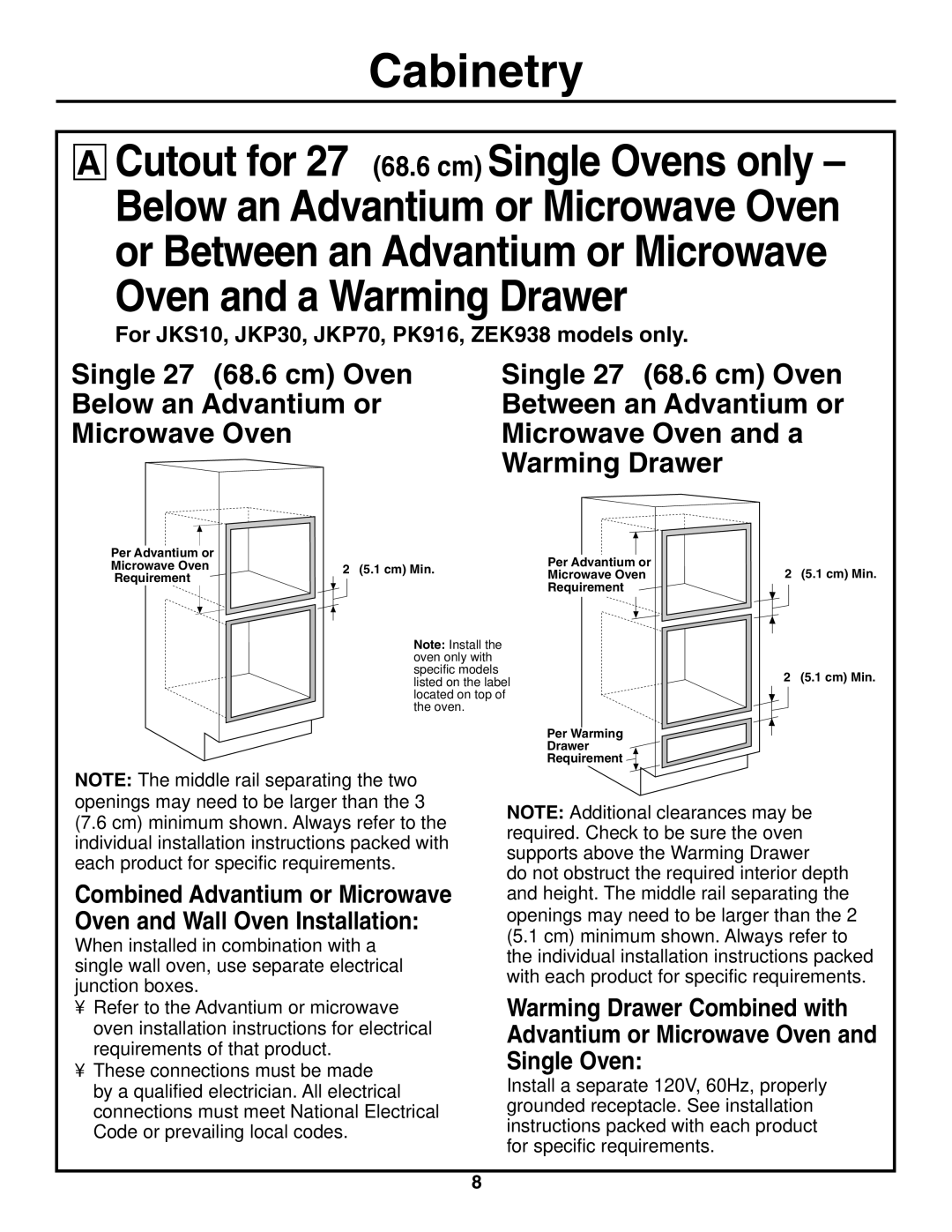 GE r08654v-1 installation instructions Cutout for 27″ 68.6 cm Single Ovens only 