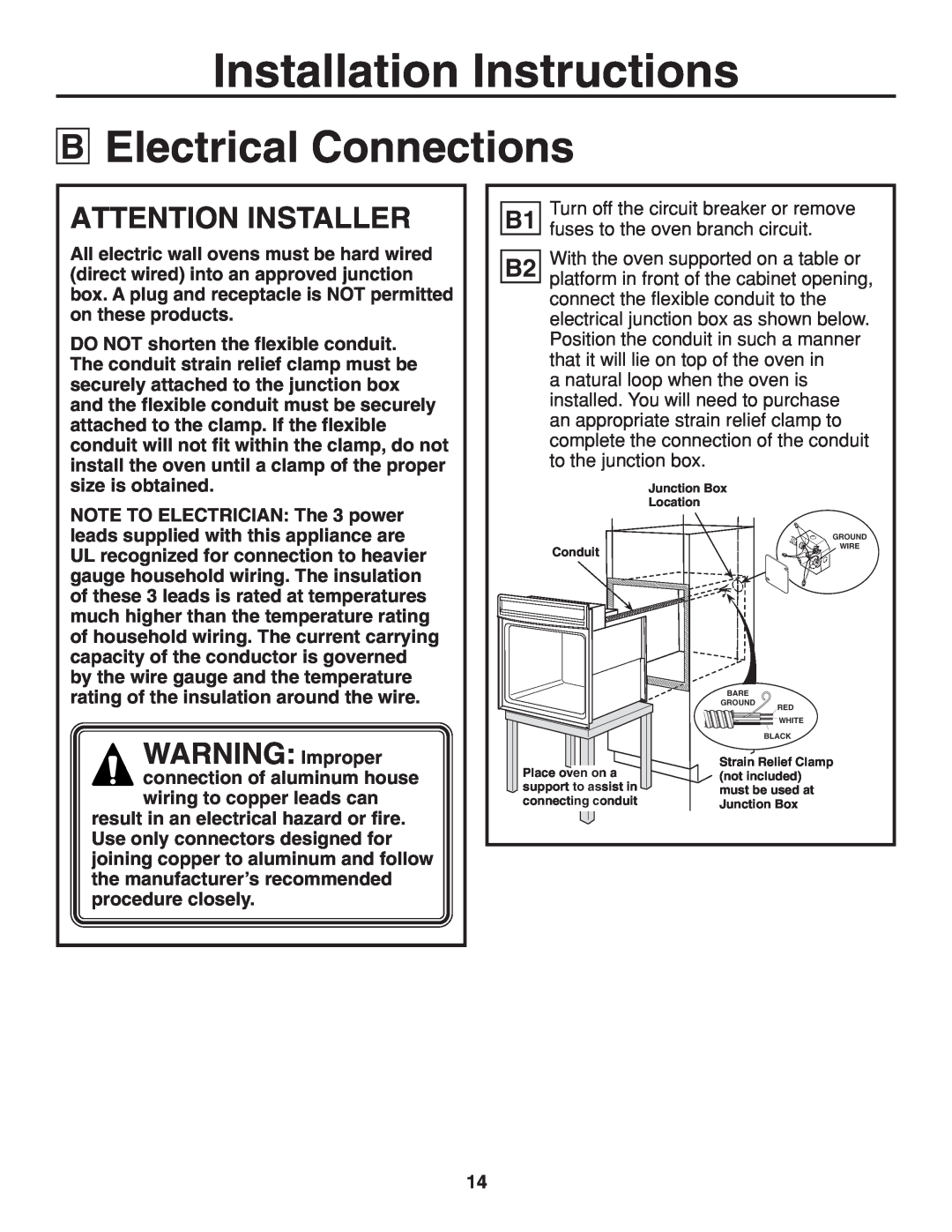 GE r08654v-1 Electrical Connections, WARNING Improper, Installation Instructions, Attention Installer 
