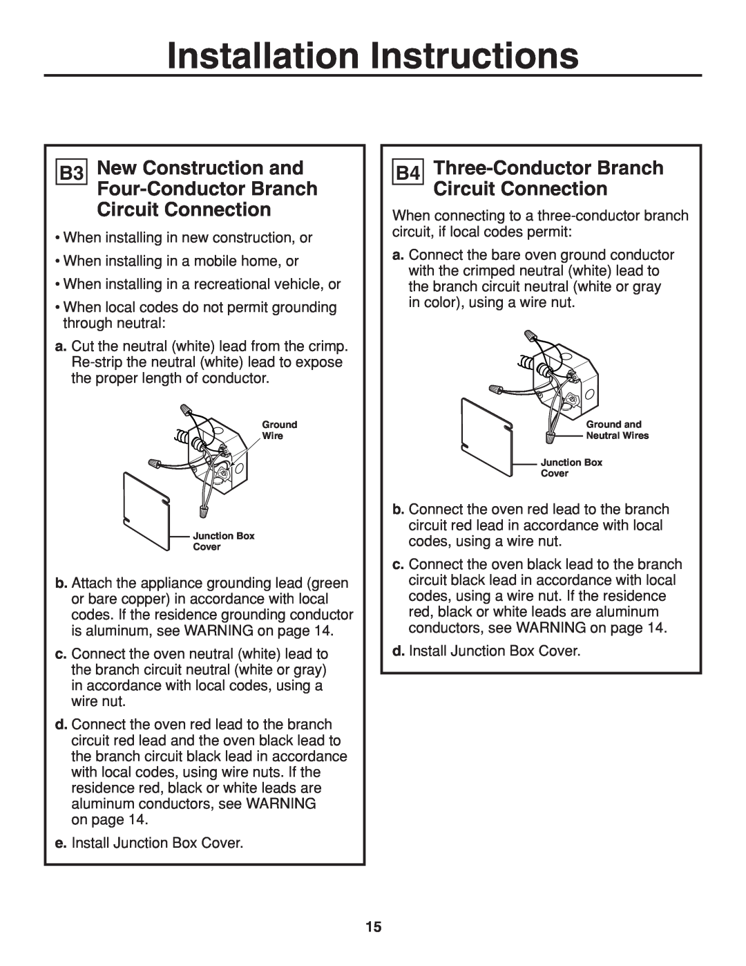 GE r08654v-1 B3 New Construction and Four-Conductor Branch Circuit Connection, Installation Instructions 