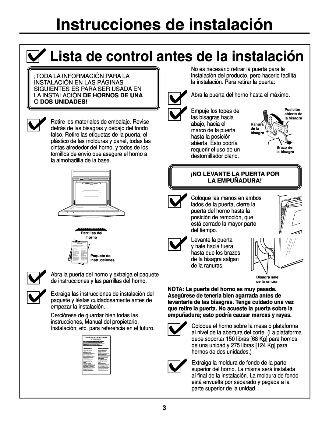 GE r08654v-1 installation instructions Lista de control antes de la instalación, Instrucciones de instalación 