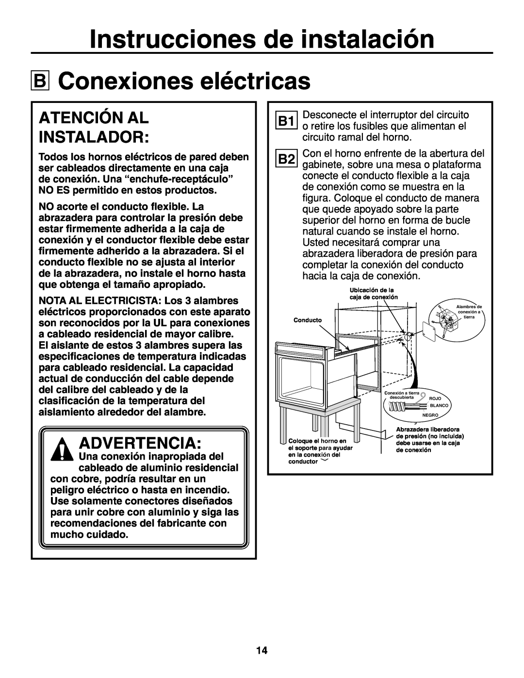 GE r08654v-1 Conexiones eléctricas, Atención Al Instalador, Instrucciones de instalación, Advertencia 