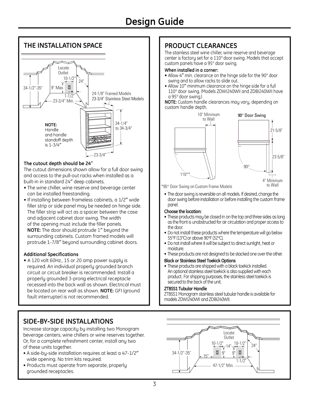 GE r10279v installation instructions Design Guide, Installation Space, Product Clearances, SIDE-BY-SIDE Installations 