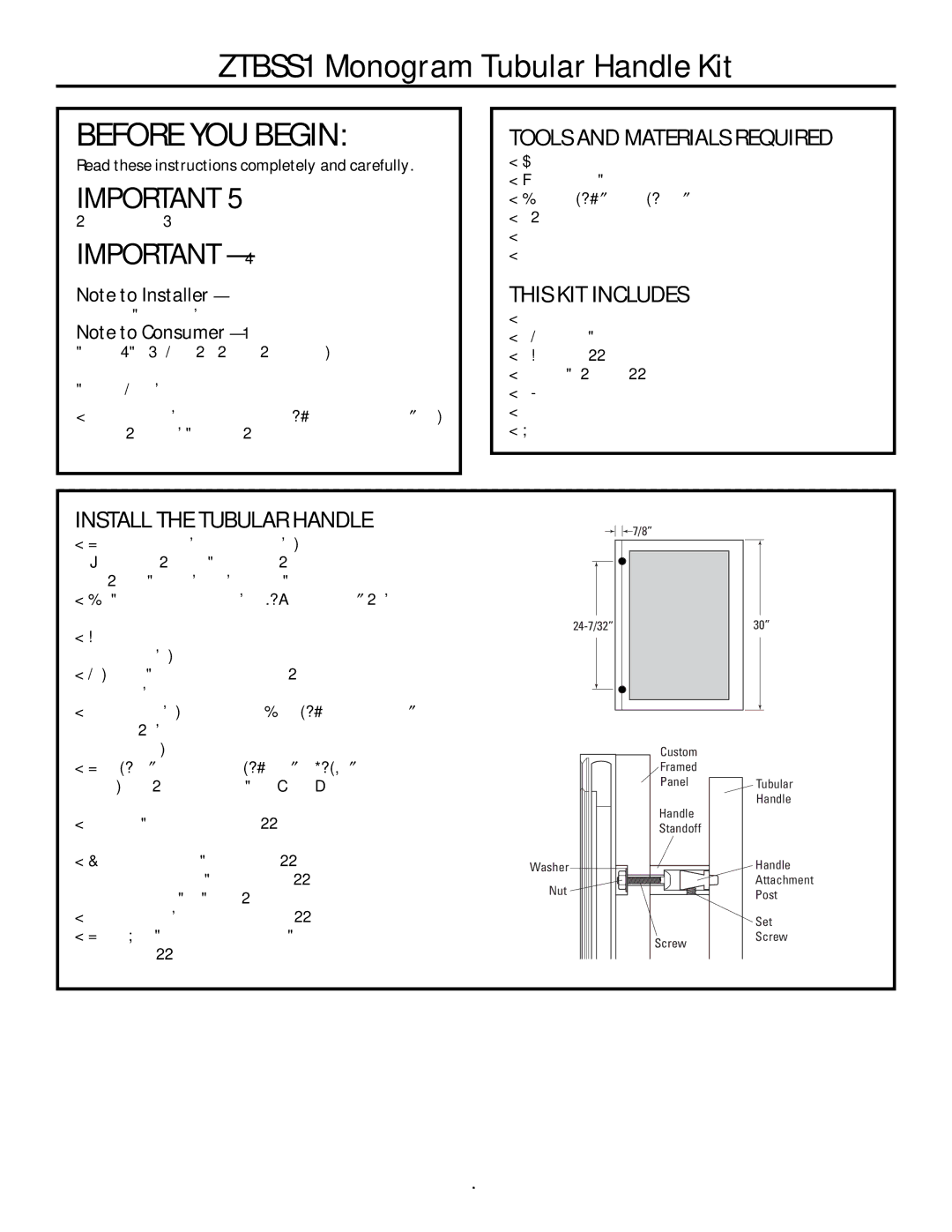 GE r10279v ZTBSS1 Monogram Tubular Handle Kit, Tools and Materials Required, This KIT Includes, Install the Tubular Handle 