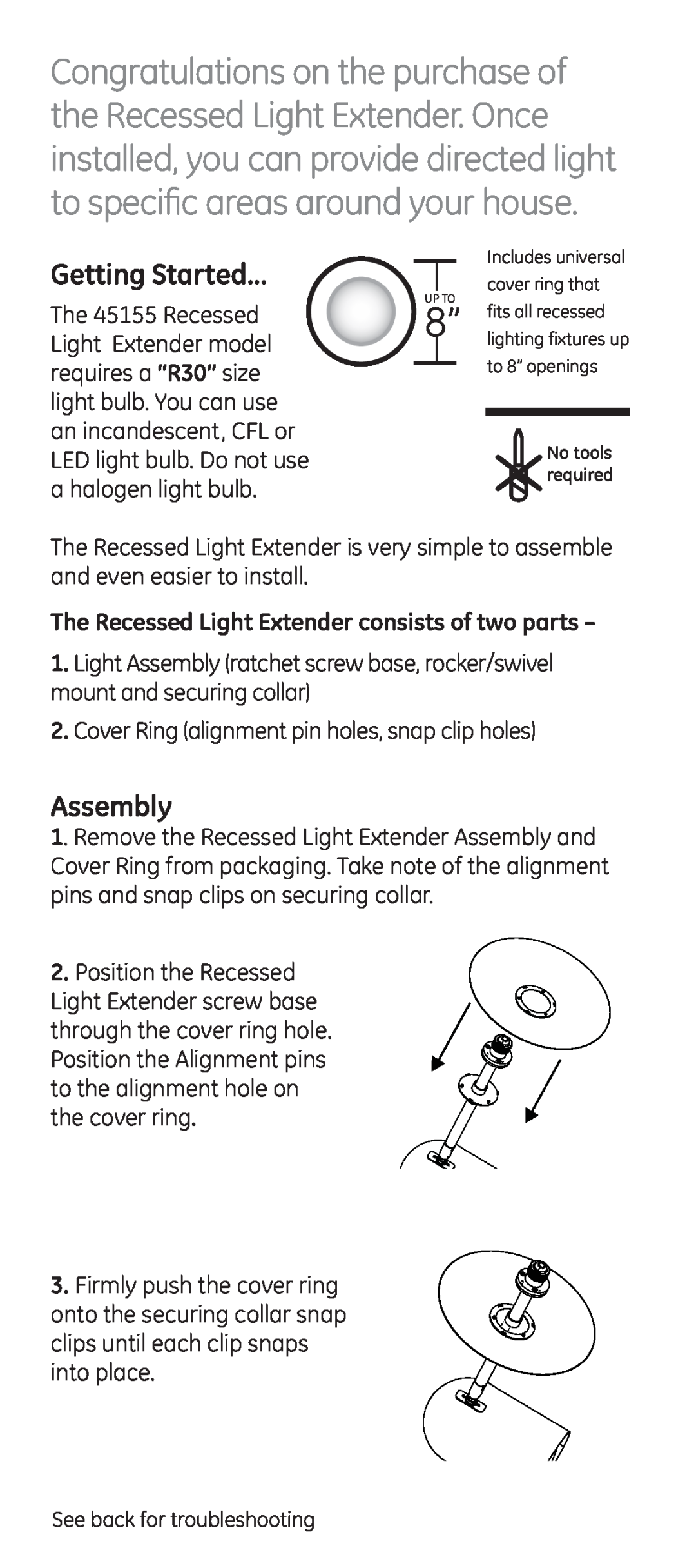 GE R30 user manual Getting Started…, Assembly 