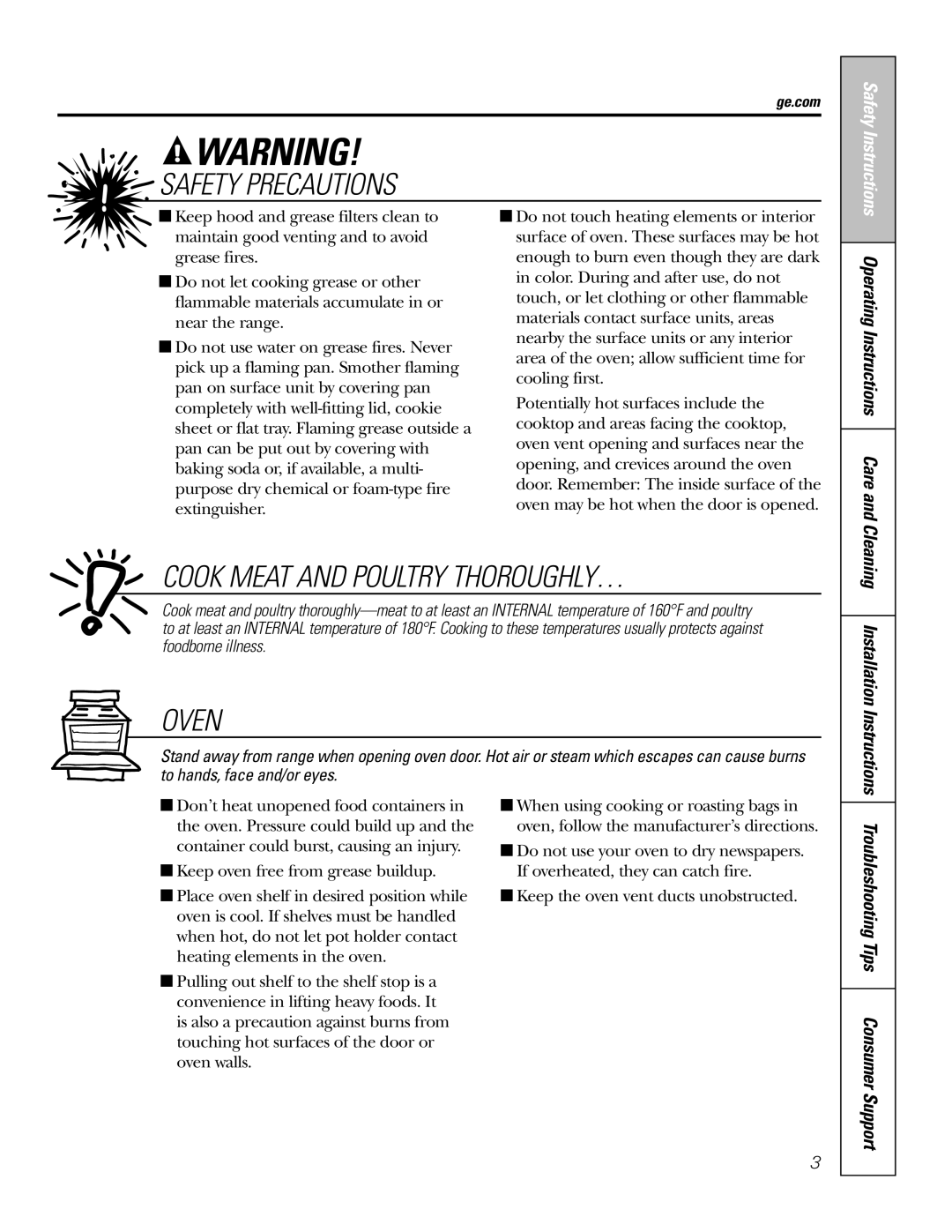 GE RA720 RA724 owner manual Ge.com, Operating Instructions Care and Cleaning, Installation Instructions 