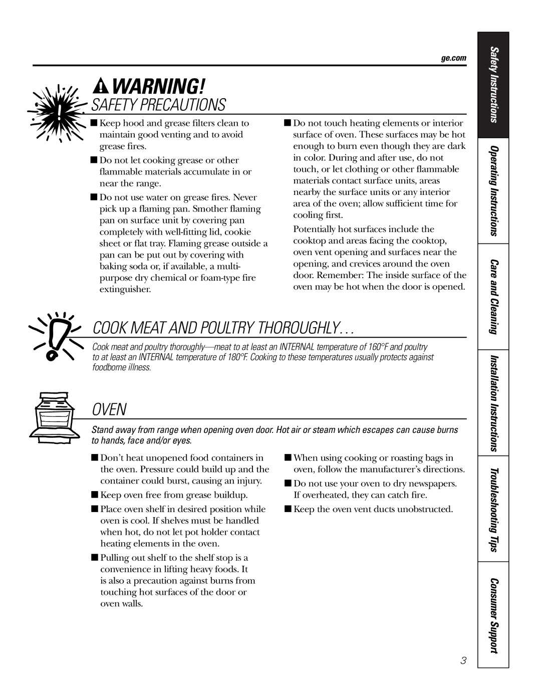 GE RA720, RA724 owner manual Ge.com, Operating Instructions Care and Cleaning, Installation Instructions 