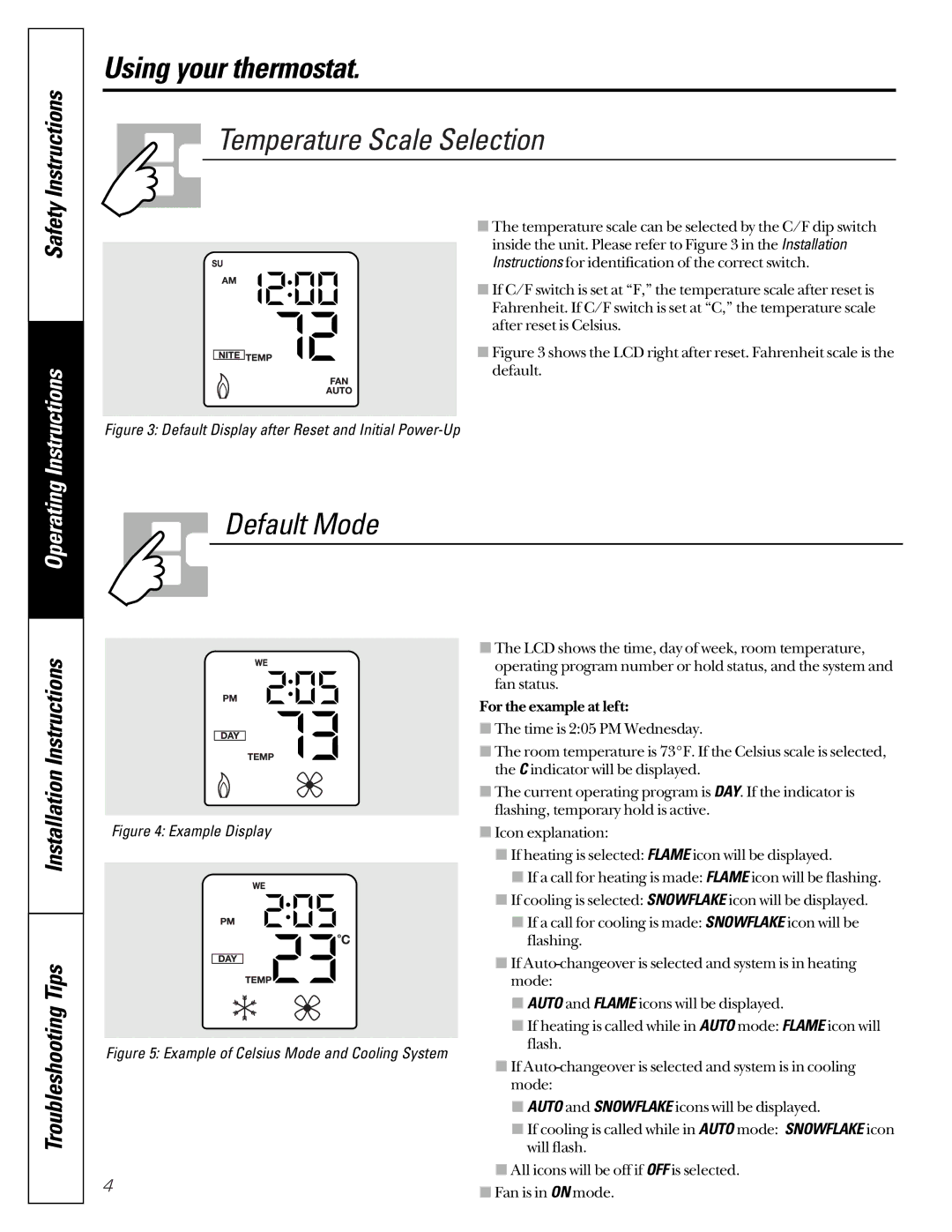 GE RAK147P1. RAL163P1 installation instructions Temperature Scale Selection, Default Mode 