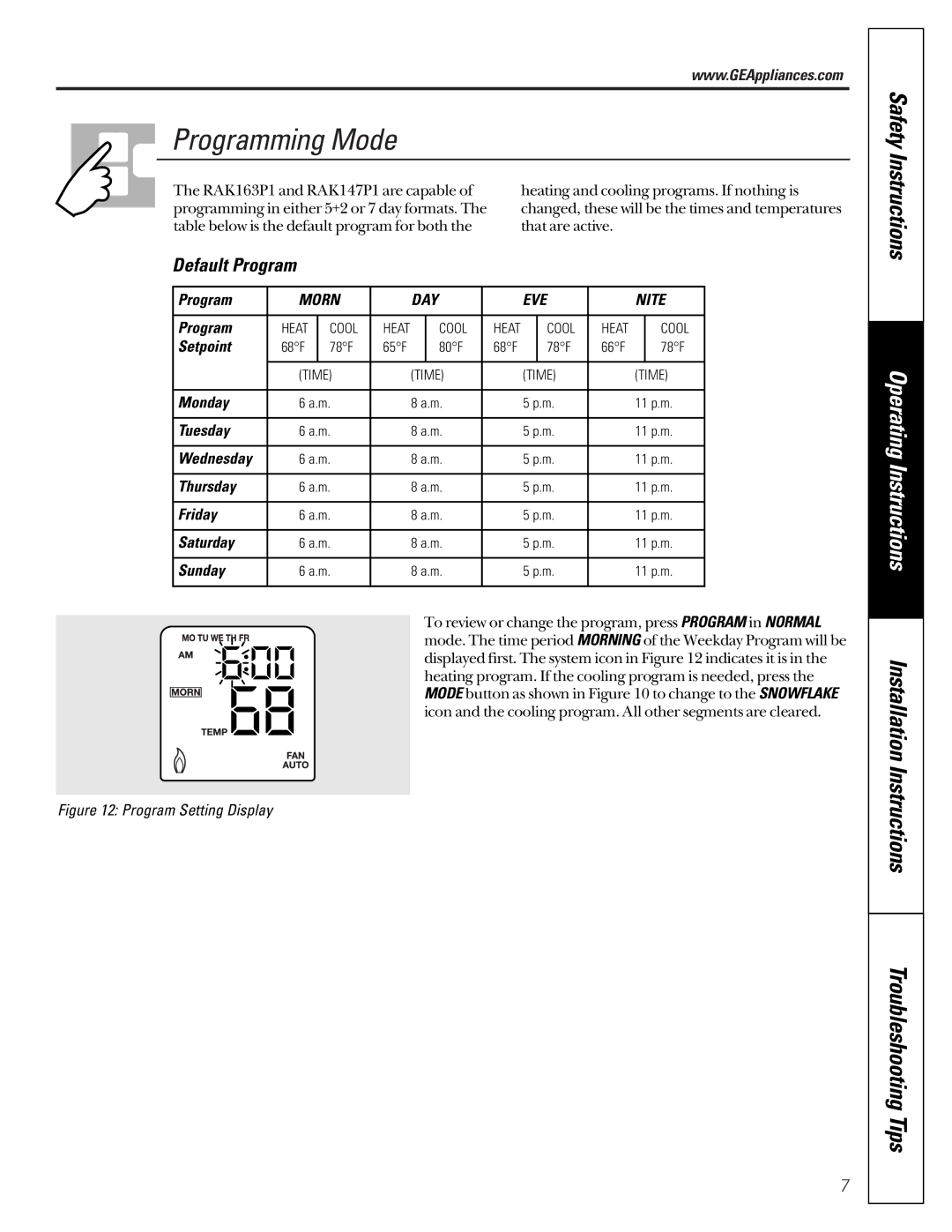 GE RAK147P1. RAL163P1 installation instructions Programming Mode 