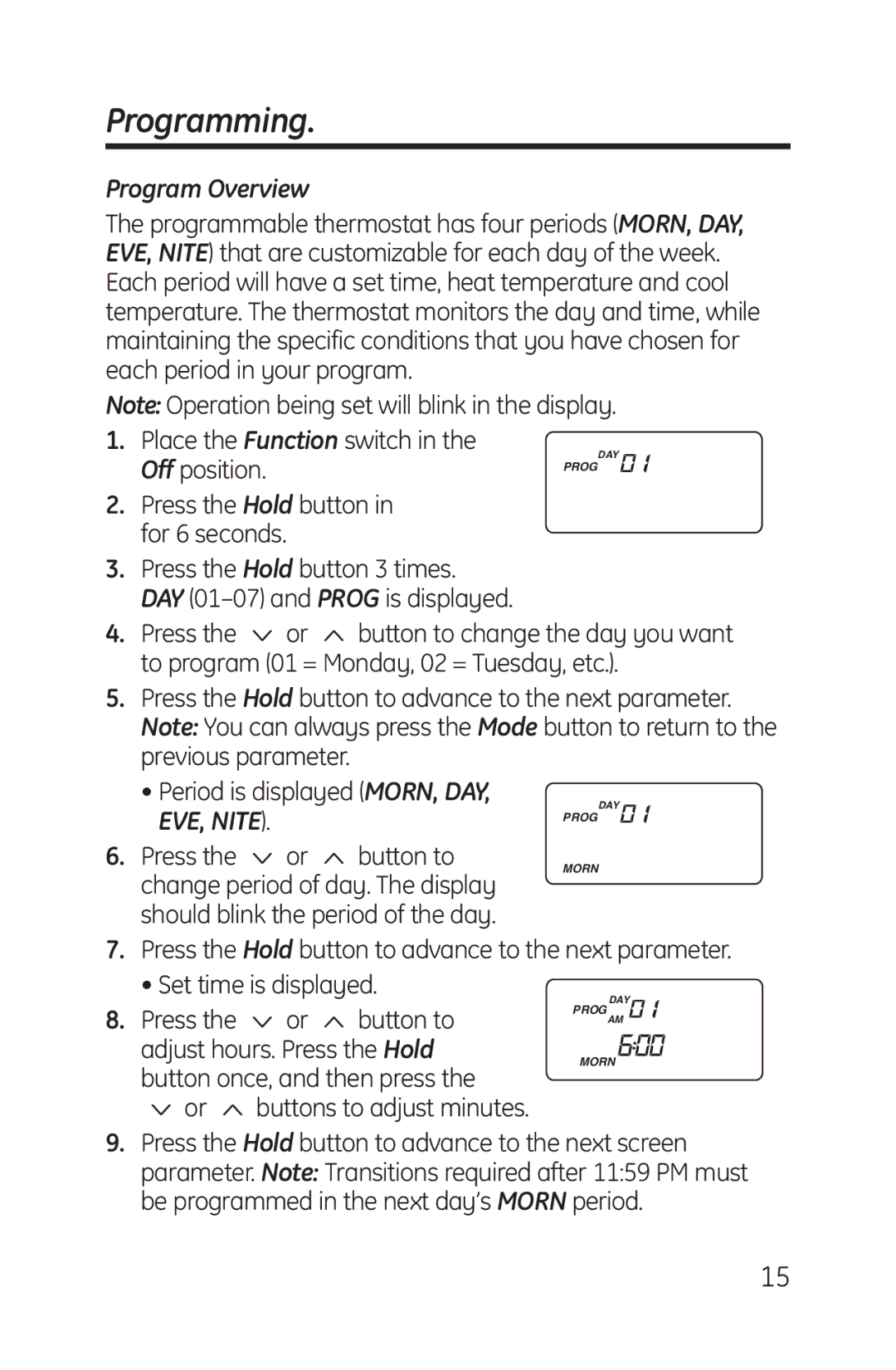 GE RAK148P1, RAK164P1 installation instructions Programming, Program Overview, Off position 