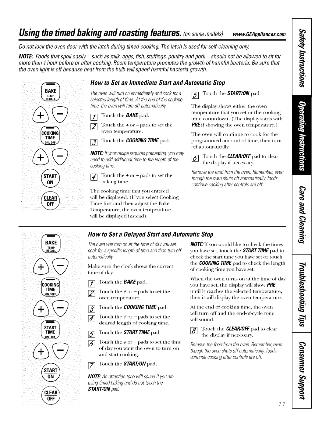 GE Range How to Set an Immediate Start and Automatic Stop, How to Set a Delayed Start and Automatic Stop, Cookingtime pad 