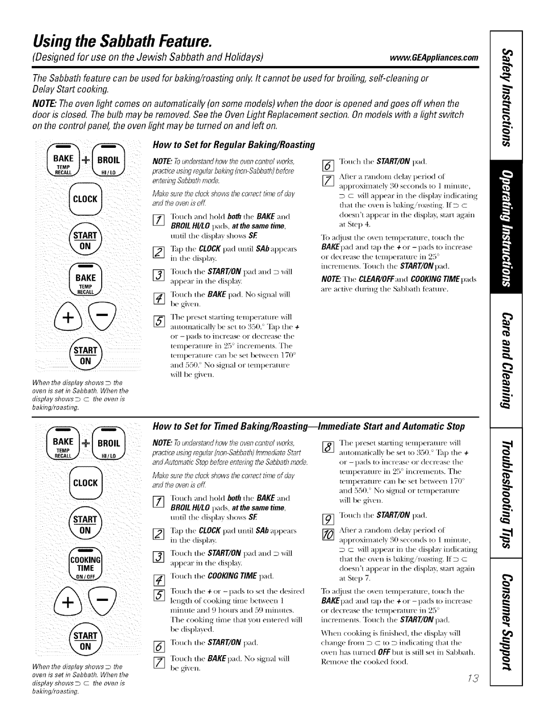 GE Range manual Usingthe SabbathFeature, Designed for use on the Jewish Sabbath and Holidays, Be aixell 