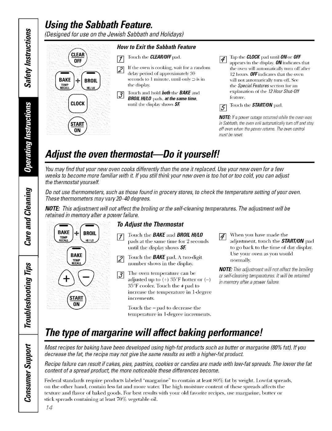 GE Range manual Adjust the oven thermostat--Do # yourself, Thetype of margarine will affect baking performance 