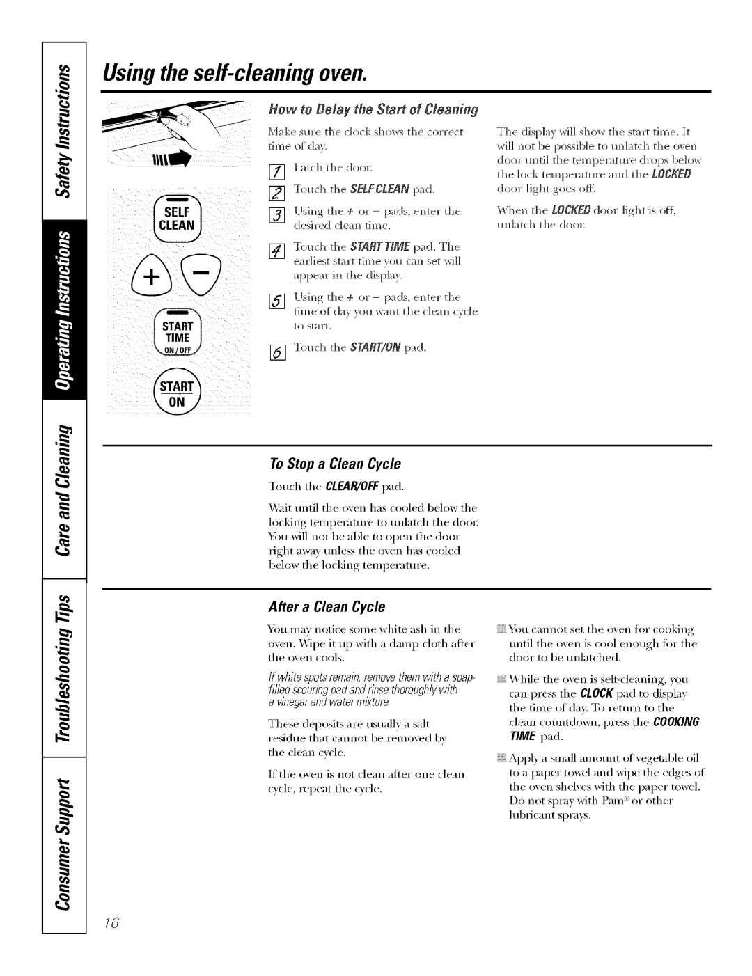 GE Range manual Usingthe self-cleaning oven, ToStop a Clean Cycle, After a Clean Cycle, SELFCLEANpad, Toud de CLEAR/OFFpad 