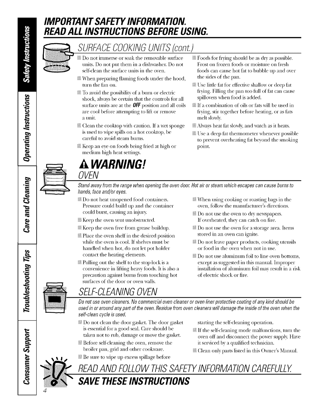 GE Range manual Importantsafetyinformation Readallinstructionsbeforeusing 