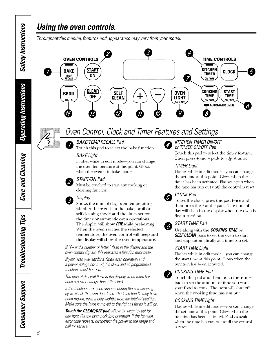 GE Range manual Usingthe ovencontrols 