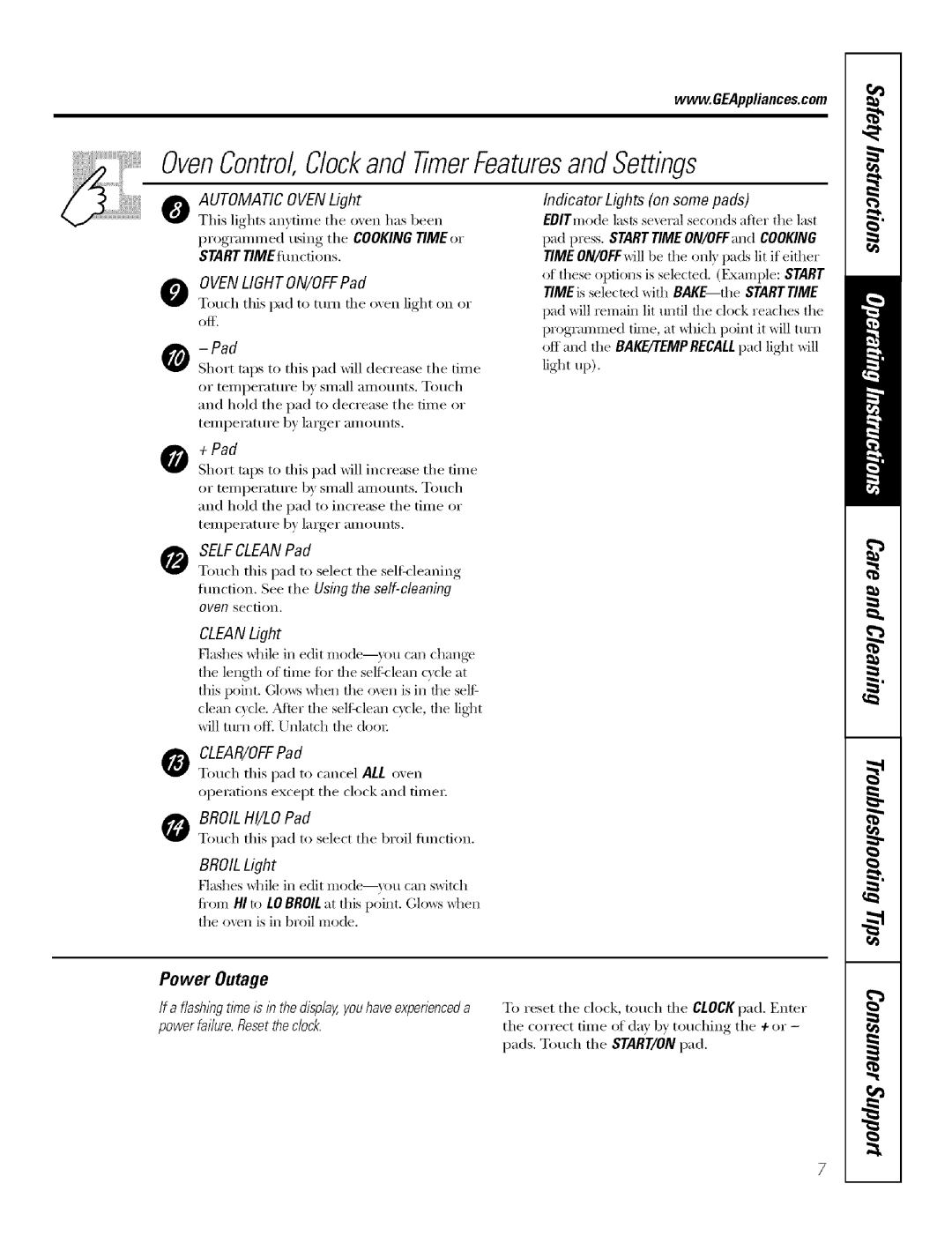 GE Range manual Power Outage 