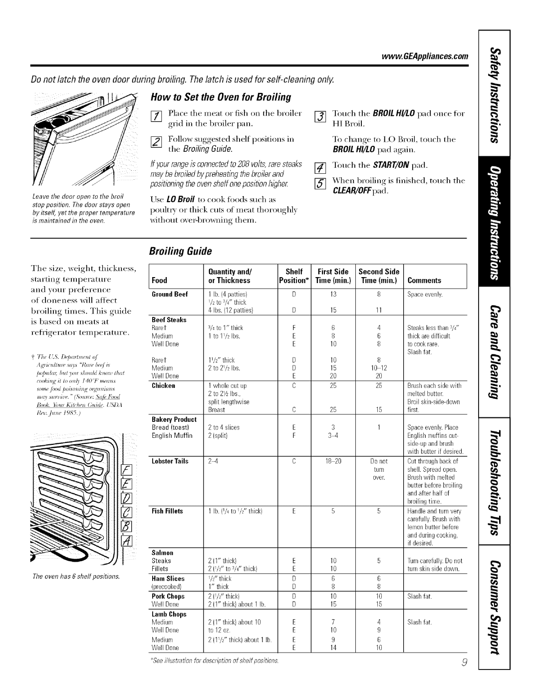 GE Range manual How to Set the Oven for Broiling, Tile Broiling Guide, Maybe broiledbypreheatlthebroilerandg 