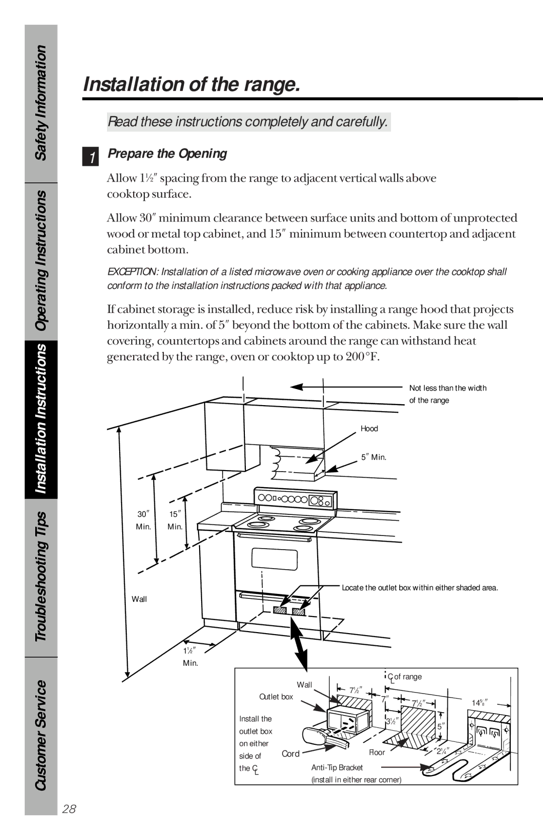 GE RB632, RB533 owner manual Prepare the Opening 