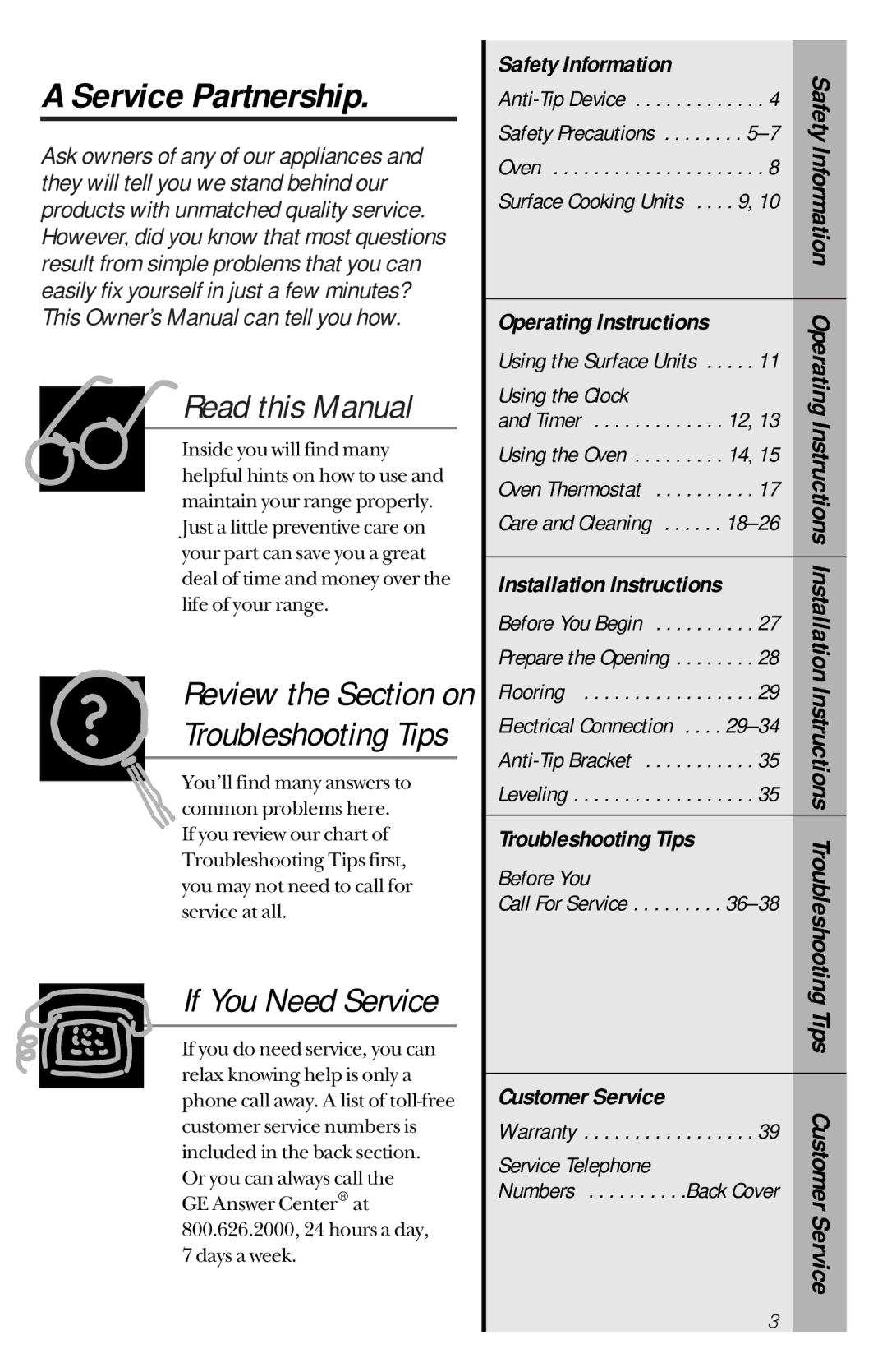 GE RB533, RB632 owner manual Service Partnership 