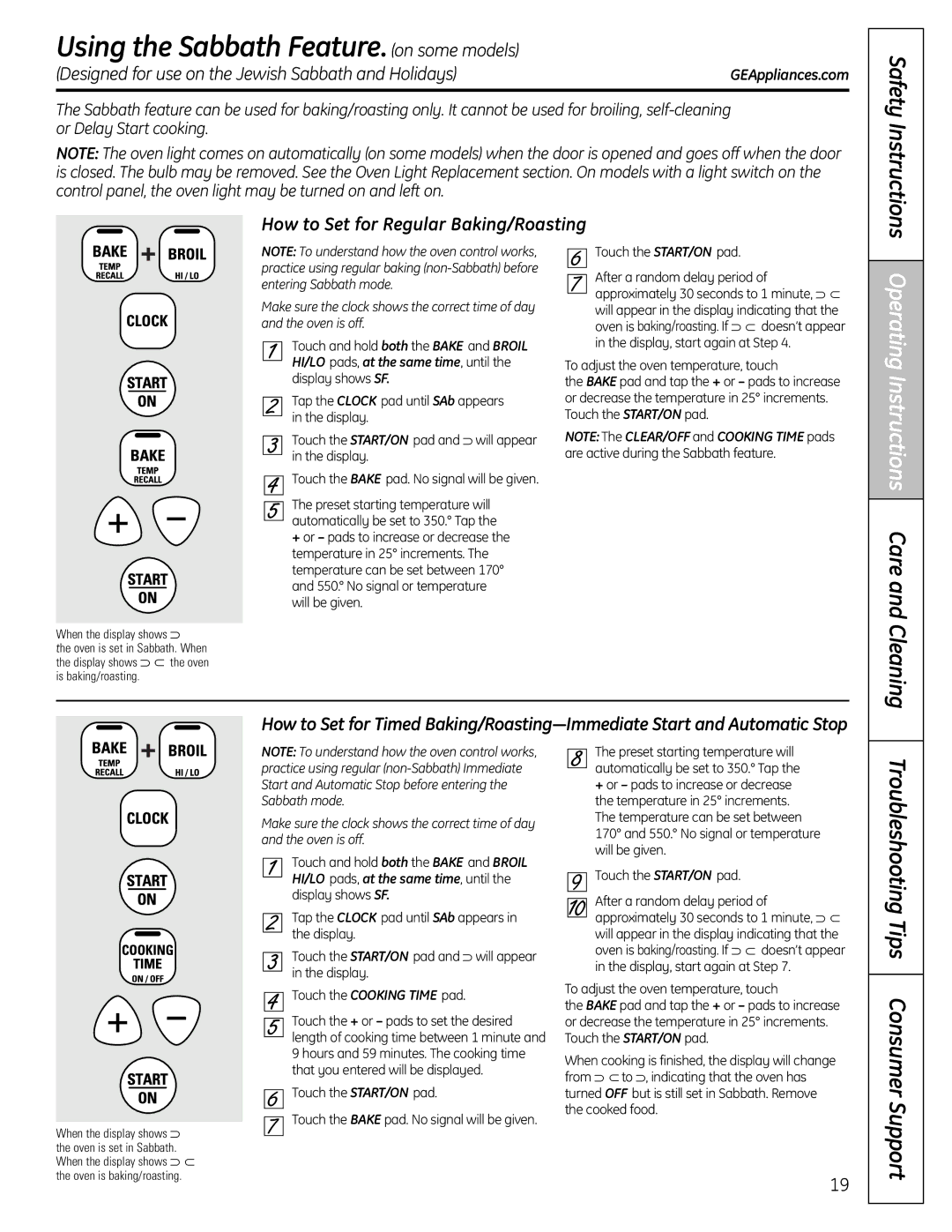 GE RB758 manual Using the Sabbath Feature.on some models, Designed for use on the Jewish Sabbath and Holidays 