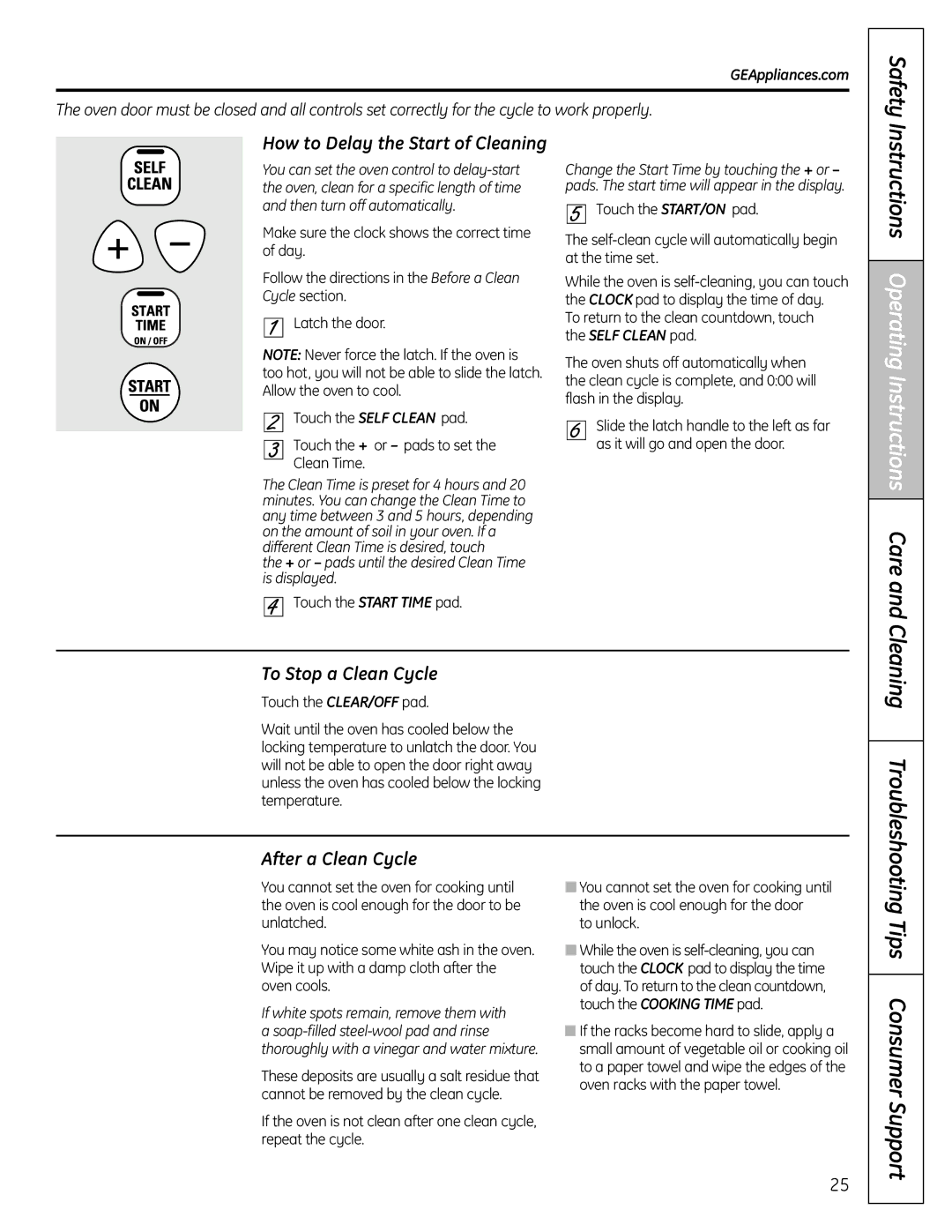 GE RB758 Instructions OperiOperating ructionsInstructions Care, How to Delay the Start of Cleaning, To Stop a Clean Cycle 