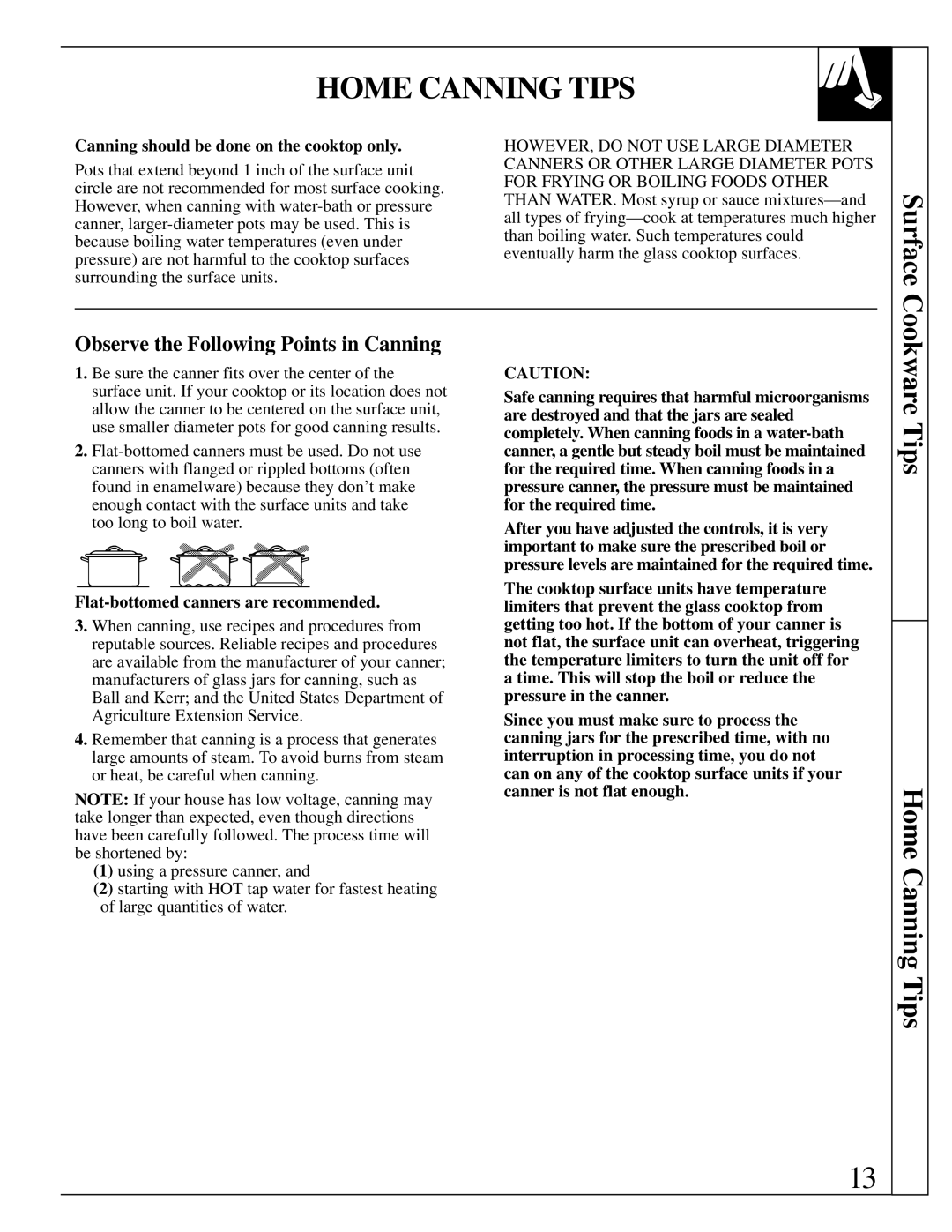 GE RB787 warranty Surface, Cookware Tips Home Canning Tips, Observe the Following Points in Canning 