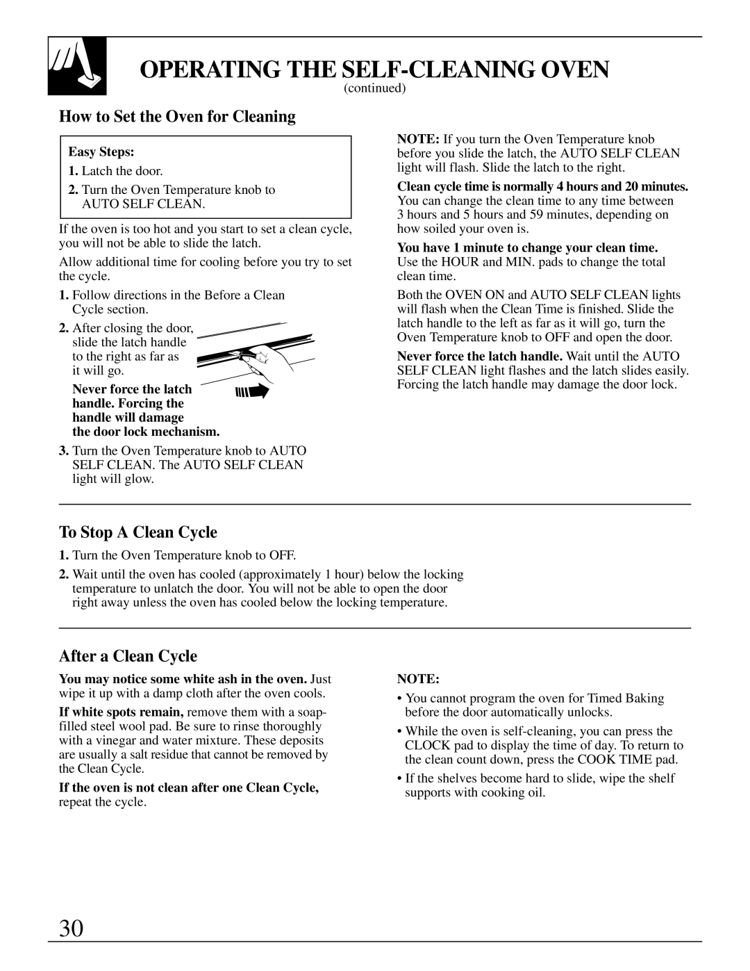 GE RB787 warranty How to Set the Oven for Cleaning, To Stop a Clean Cycle, After a Clean Cycle, Door lock mechanism 