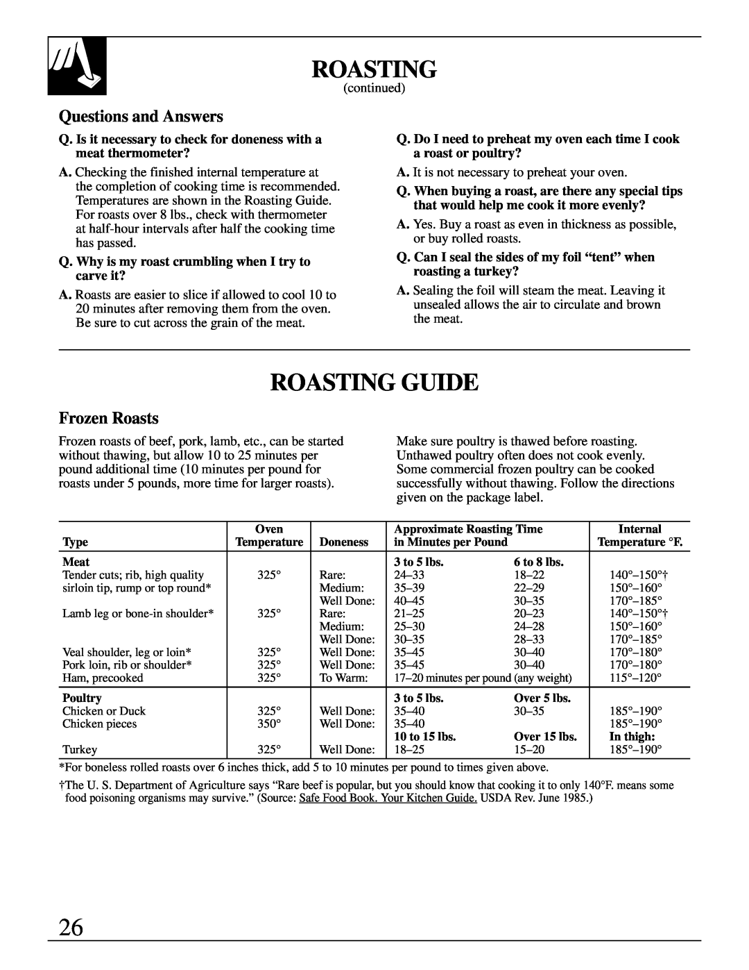 GE RB787 Roasting Guide, Frozen Roasts, Questions and Answers, Q. Why is my roast crumbling when I try to carve it? 