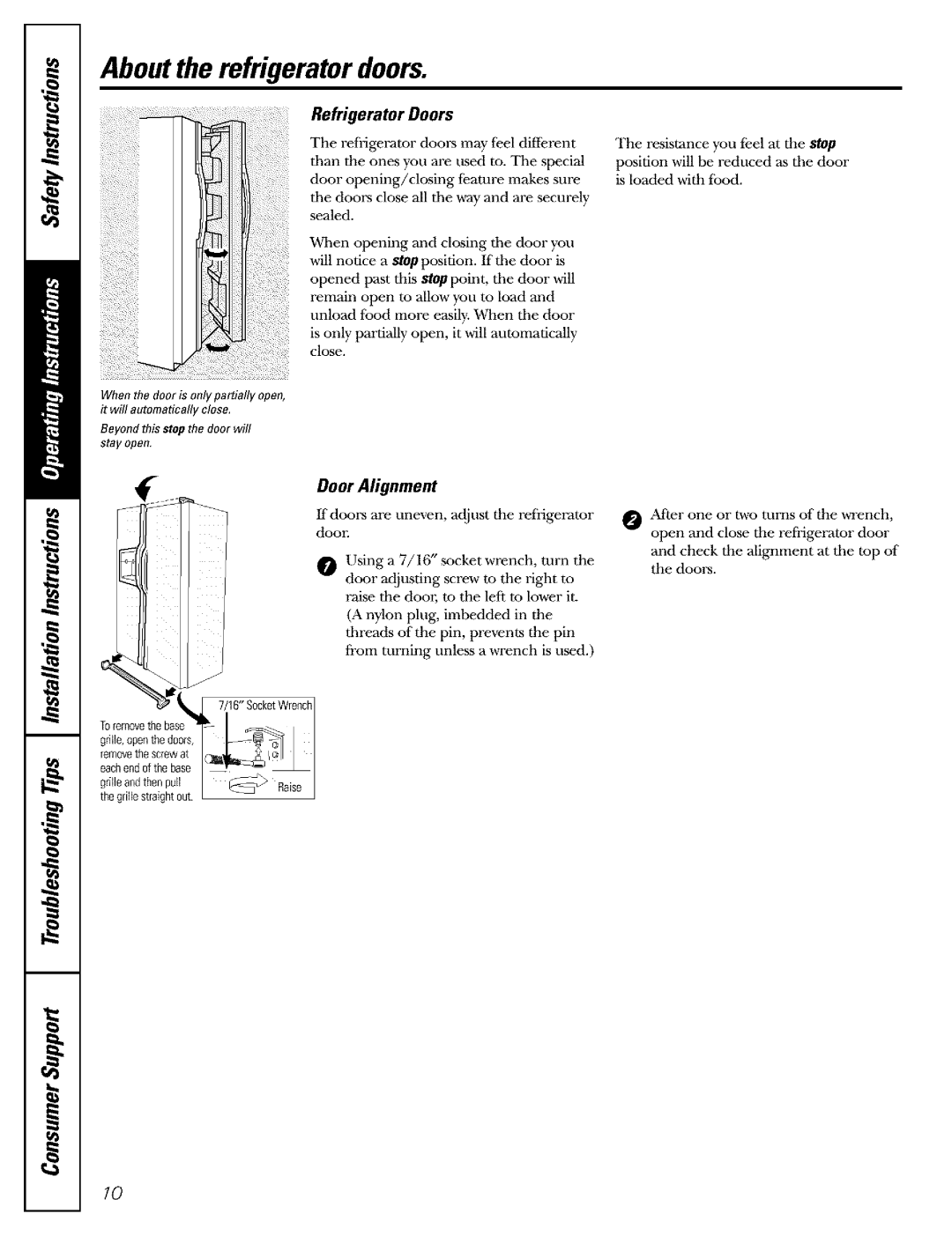 GE warranty About the refrigerator doors, Refrigerator Doors, Door Alignment 