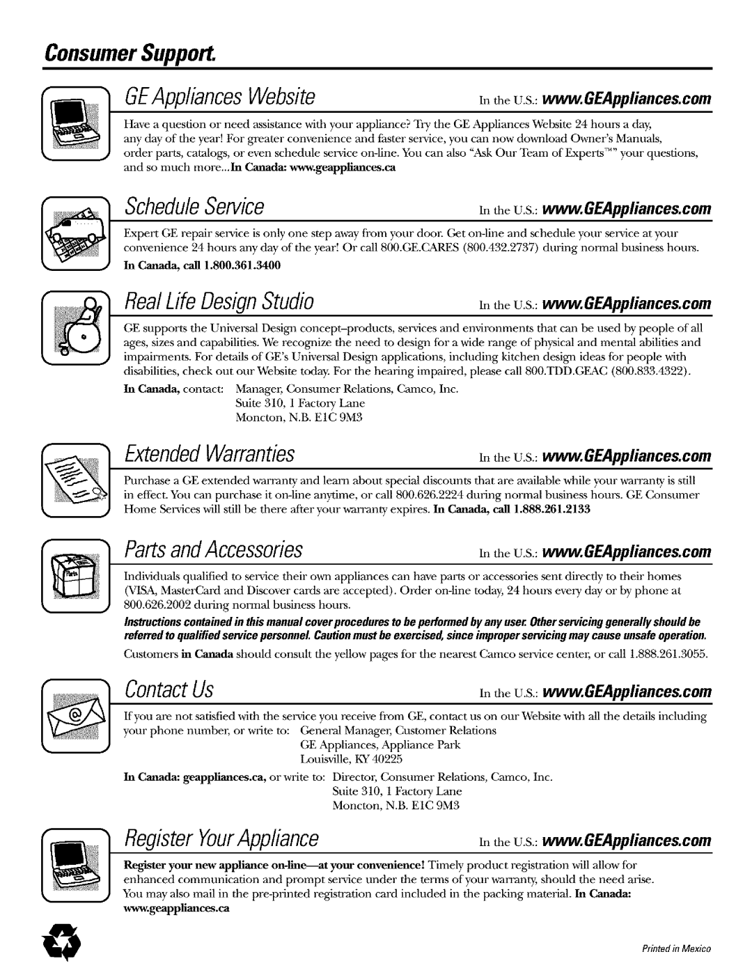 GE Refrigerator warranty ConsumerSupport 