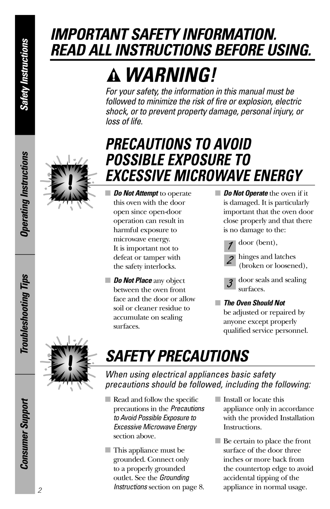 GE REM25 Precautions To Avoid, Safety Precautions, Important Safety Information. Read All Instructions Before Using 