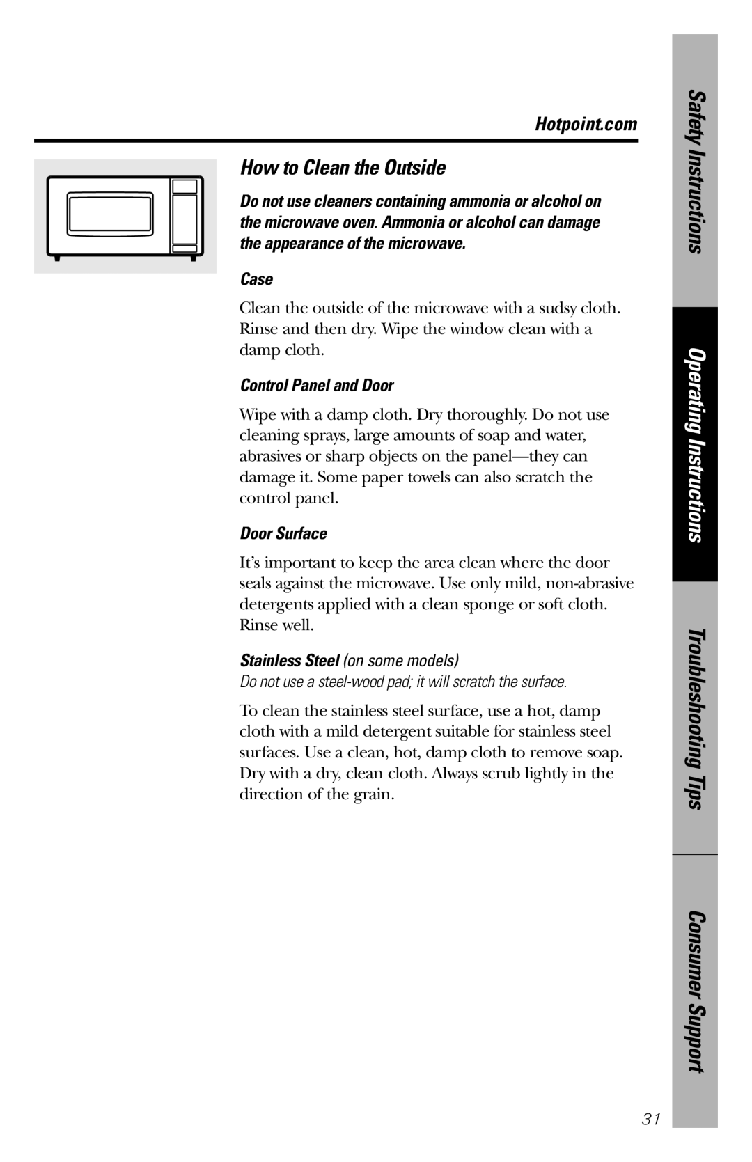 GE REM25 How to Clean the Outside, Safety Instructions, Operating Instructions, Troubleshooting Tips, Consumer Support 