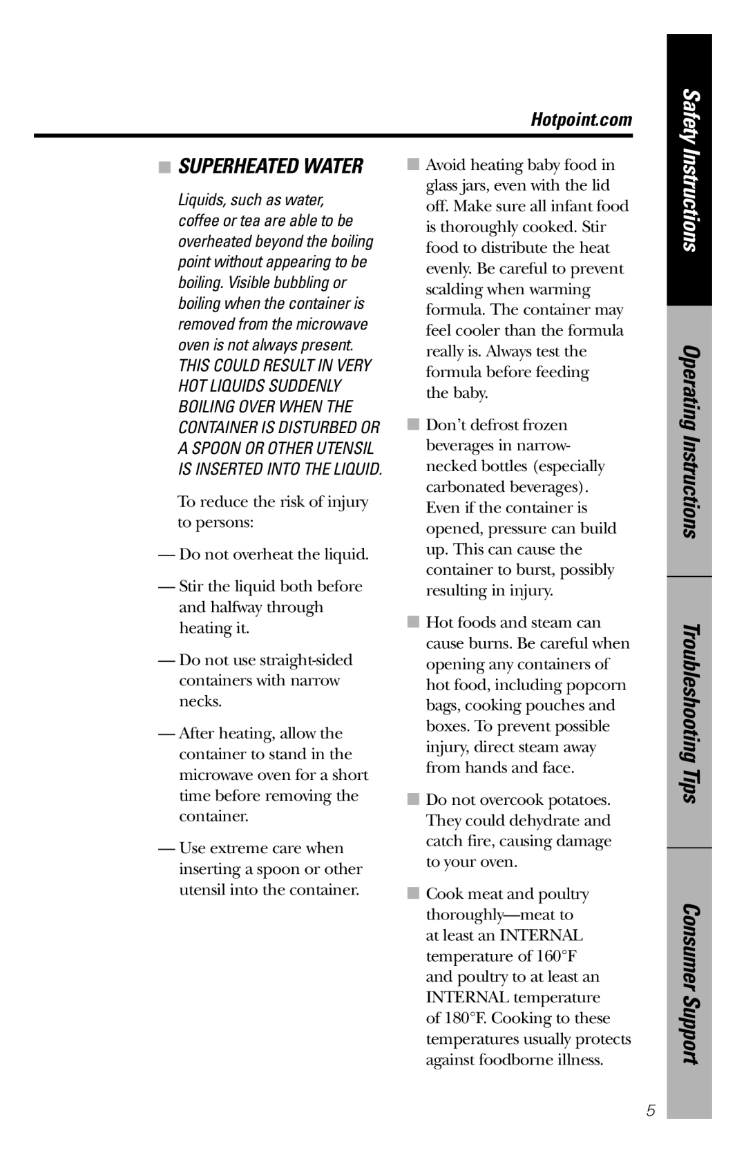 GE REM25 Safety, Superheated Water, Operating Instructions Troubleshooting Tips, Consumer Support, Hotpoint.com 