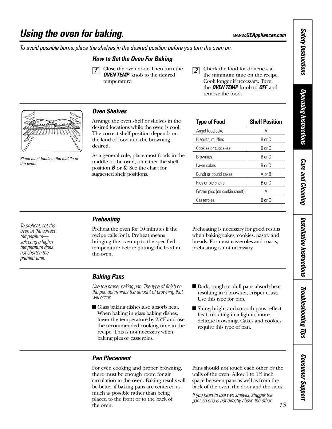 GE RGA624, RGA620 owner manual Using the oven for baking 