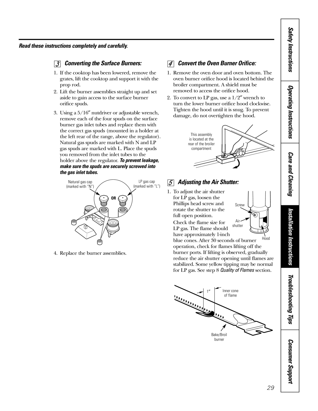 GE RGA624, RGA620 owner manual Converting the Surface Burners, Adjusting the Air Shutter 