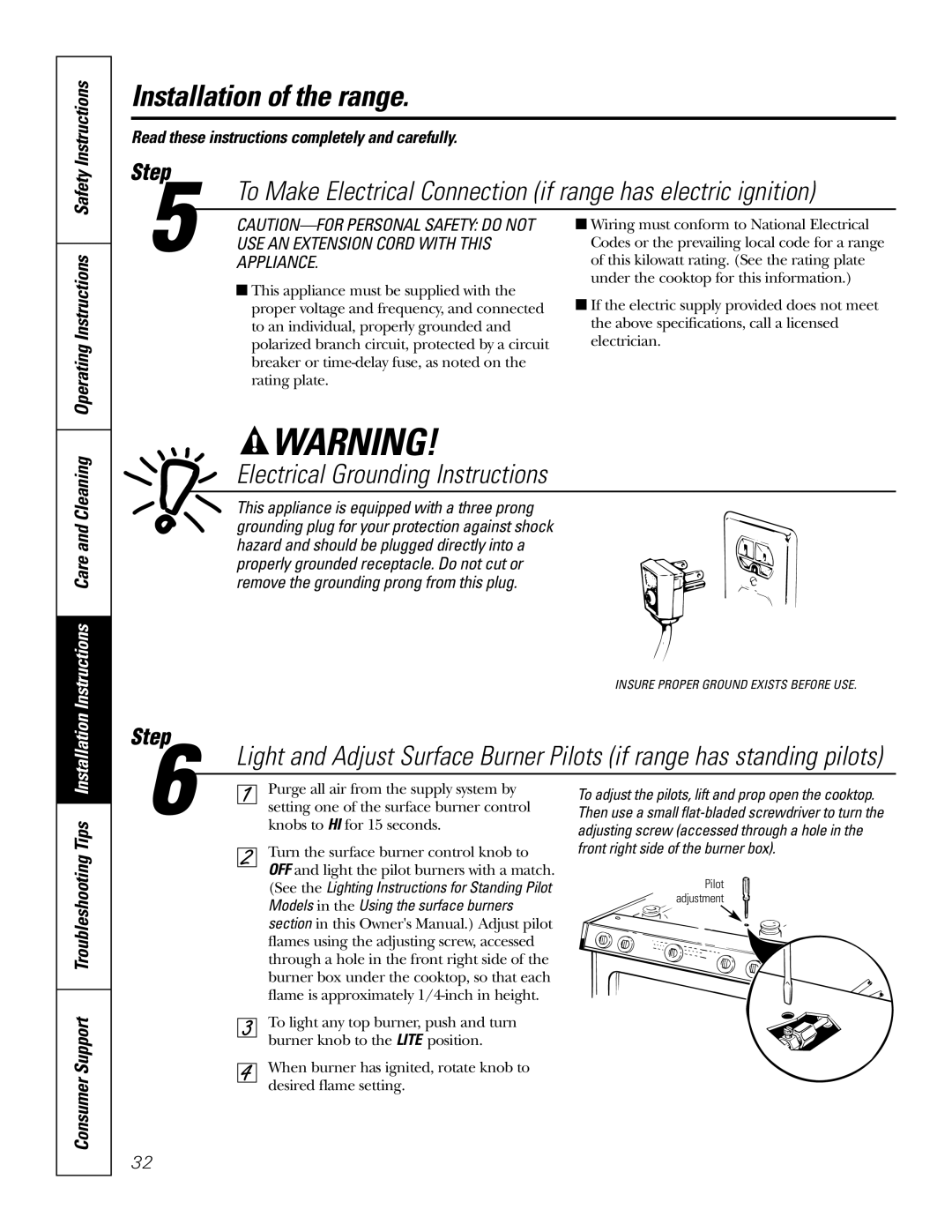 GE RGA620, RGA624 owner manual Electrical Grounding Instructions, Operating Instructions 