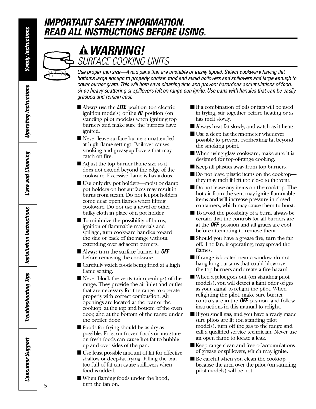 GE RGA620, RGA624 owner manual Surface Cooking Units 