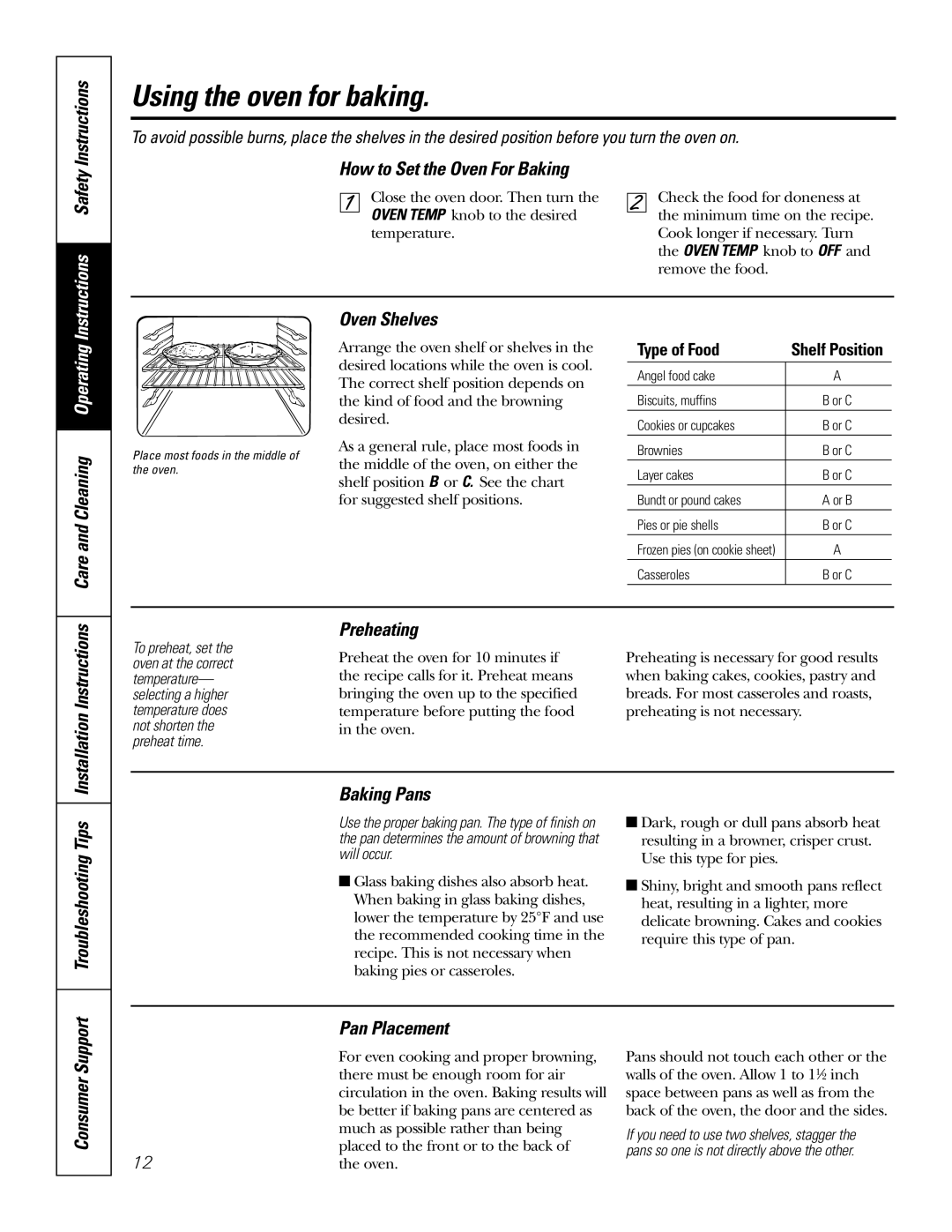 GE RGA620, RGA624 owner manual Using the oven for baking 