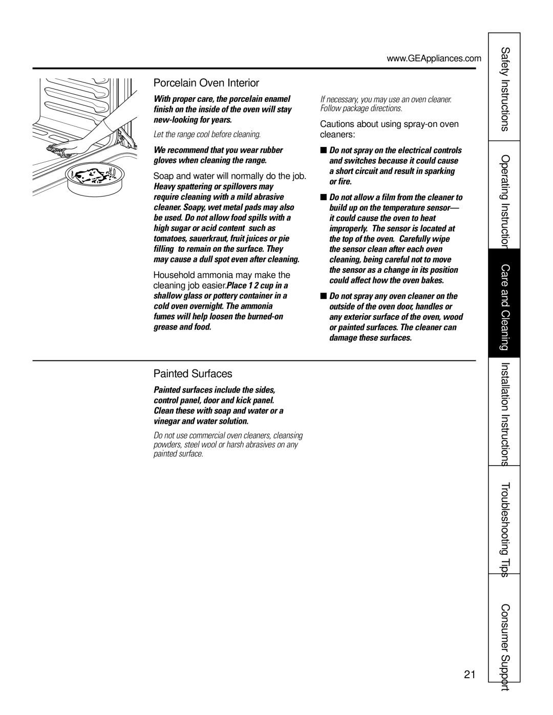 GE RGA624, RGA620 Porcelain Oven Interior Safety, Painted Surfaces, Instructions Operating Instructions Care and Cleaning 