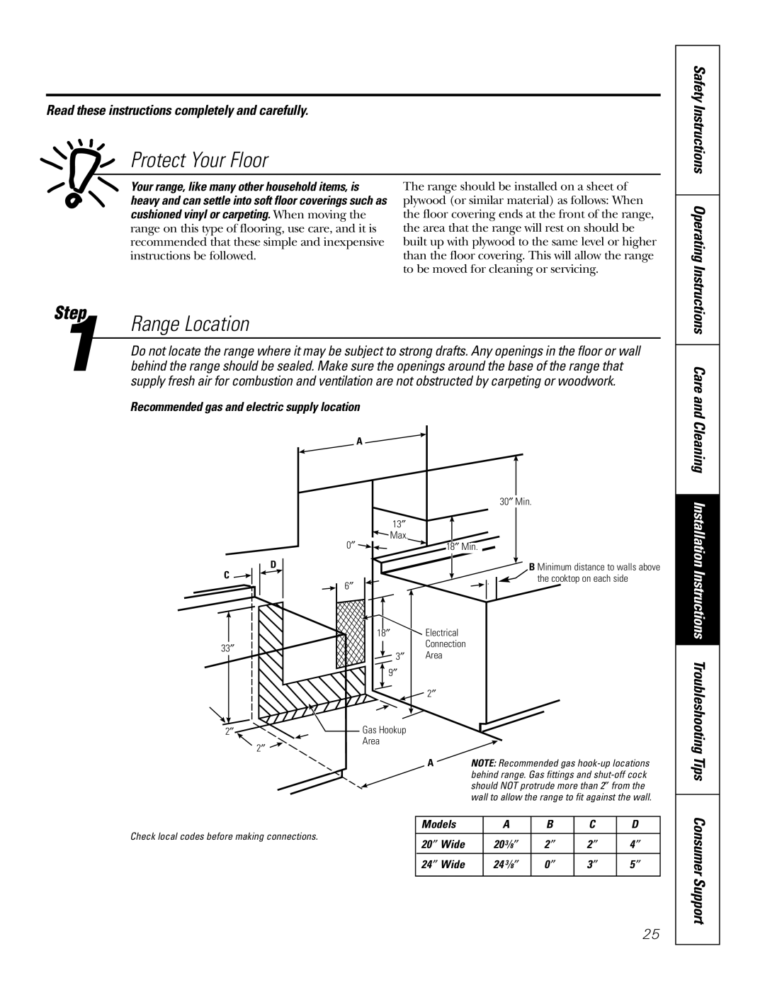 GE RGA624, RGA620 owner manual Protect Your Floor, Range Location, Troubleshooting Tips, Care and Cleaning 