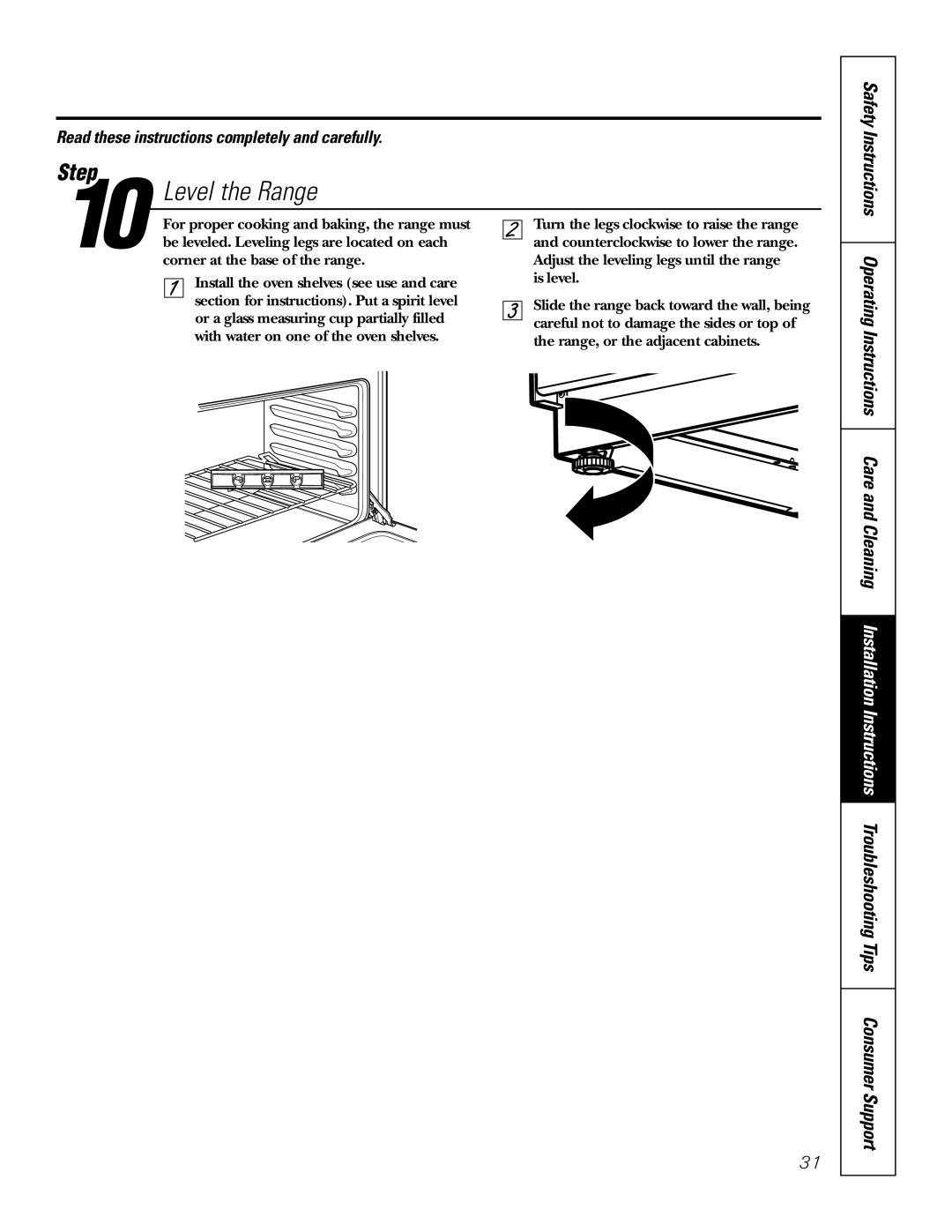 GE RGA624, RGA620 owner manual Level the Range, Safety Instructions 