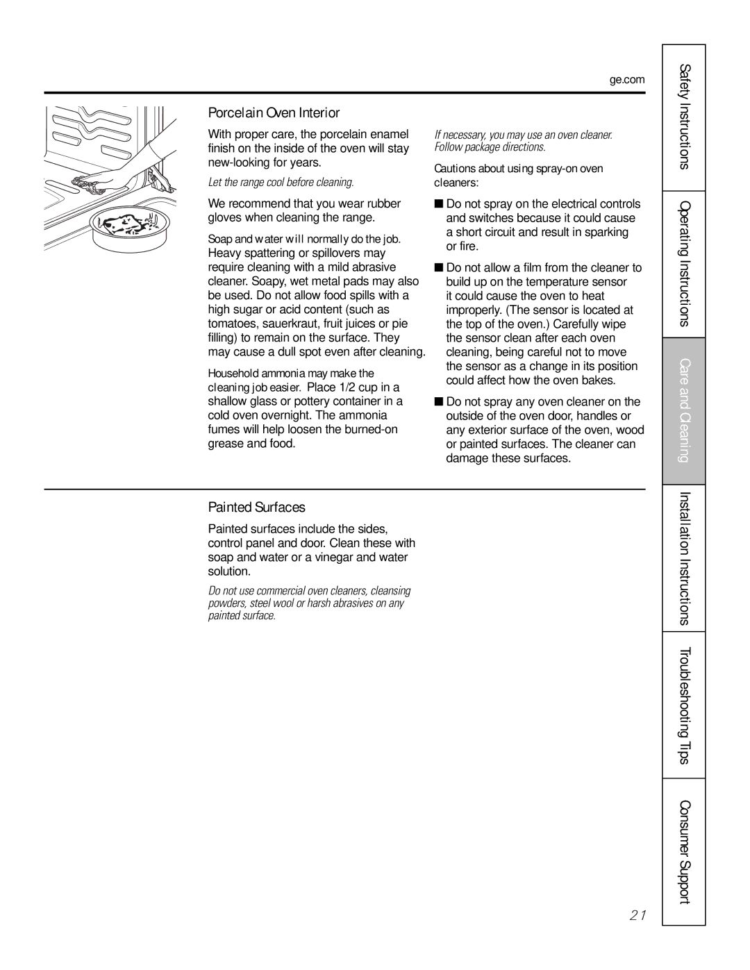 GE RGA720, RGA724 owner manual Porcelain Oven Interior Safety, Painted Surfaces 