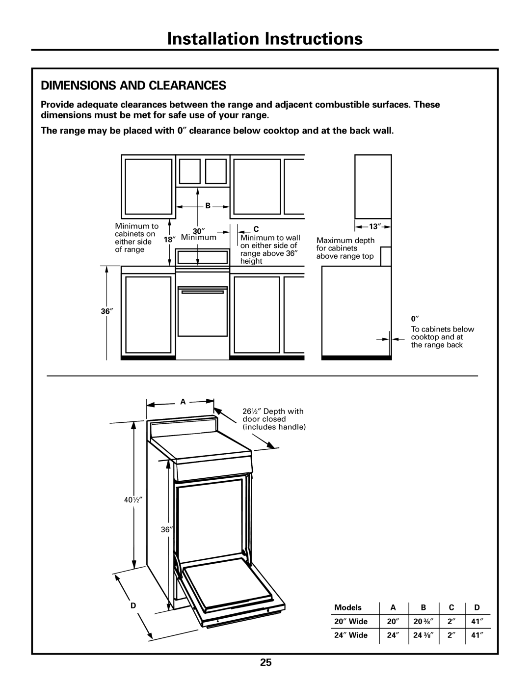 GE RGA720, RGA724 owner manual Dimensions and Clearances, 36″ 