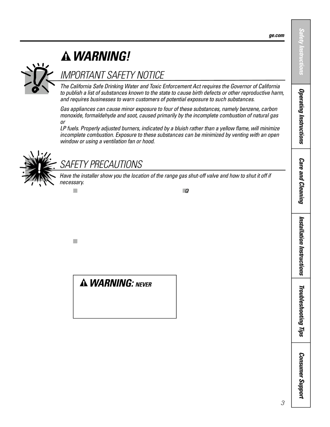 GE RGA720, RGA724 owner manual Safety Instructions Operating Instructions Care, Ge.com 