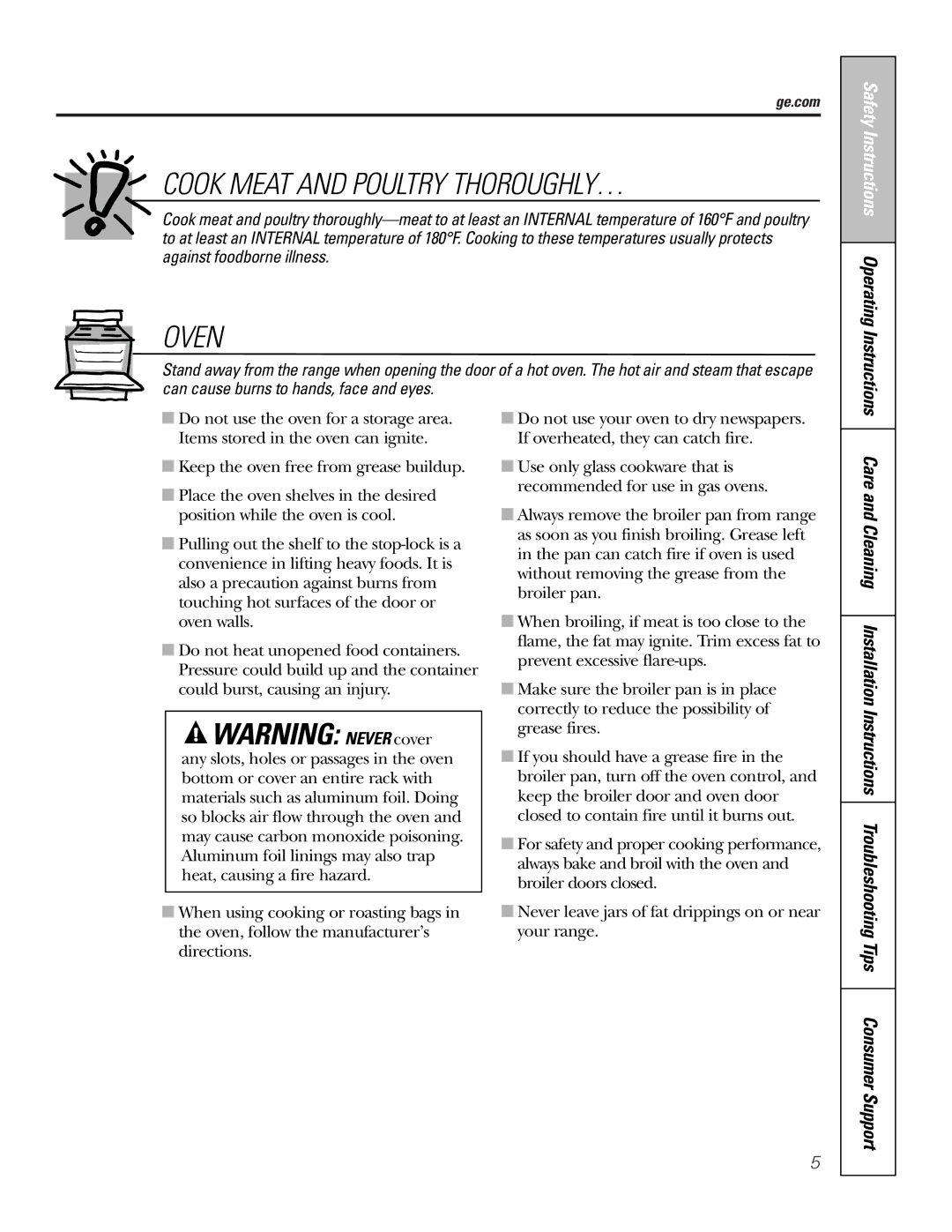 GE RGA720, RGA724 owner manual Cook Meat and Poultry THOROUGHLY… 