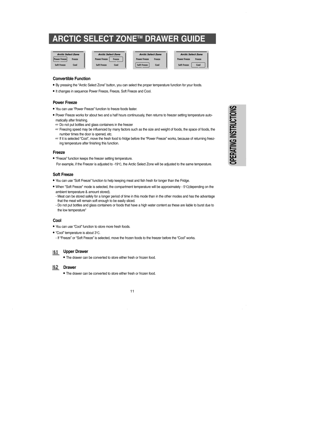 GE RM25 owner manual Arctic Select Zonetm Drawer Guide, Freeze function keeps the freezer setting temperature 