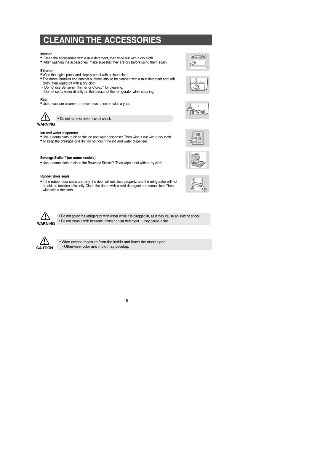 GE RM25 owner manual Cleaning the Accessories 