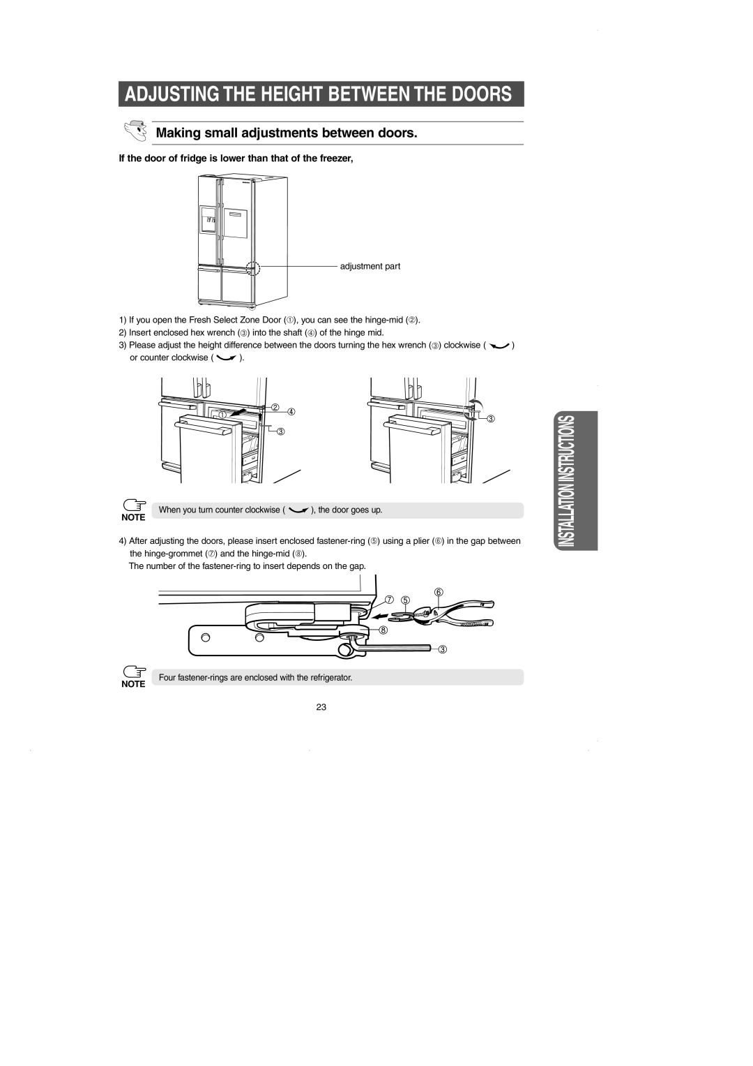 GE RM25 owner manual Adjusting the Height Between the Doors, Making small adjustments between doors 