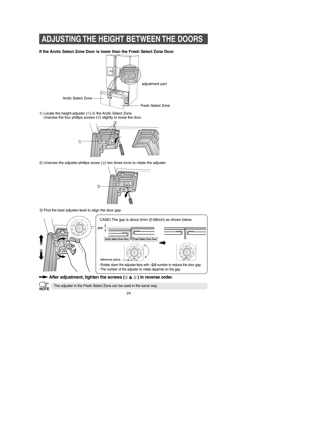 GE RM25 owner manual Adjusting the Height Between the Doors 